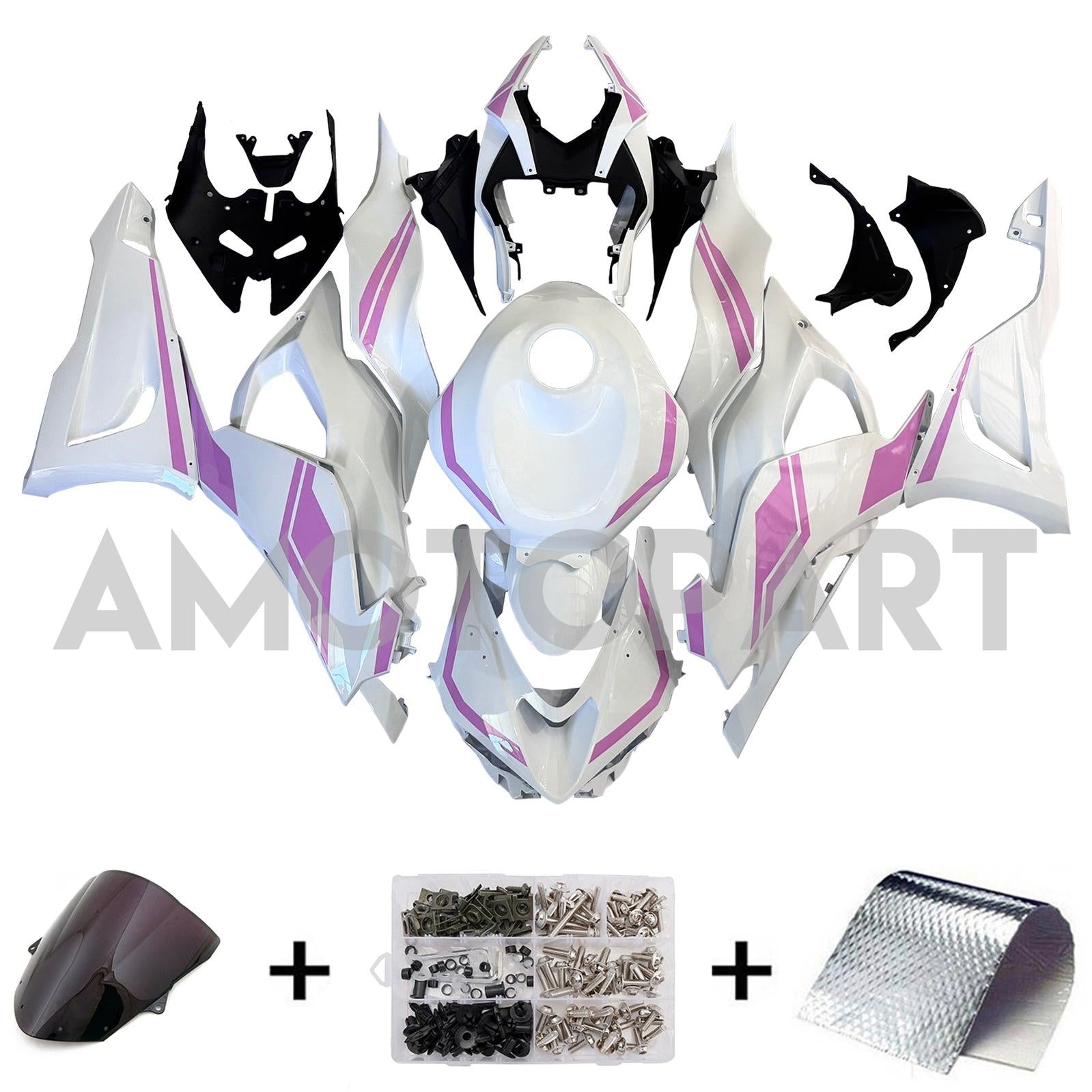 Amotopart 2024-2025 Kawasaki ZX-6R White Pink Fairing Kit