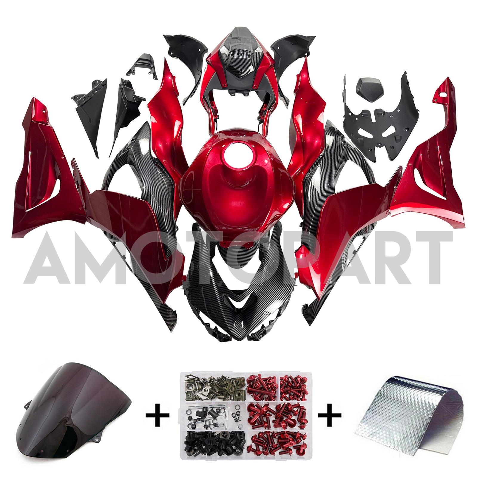 Amotopart 2024-2025 Kawasaki ZX6R Red&Carbon Fiber Fairing Kit