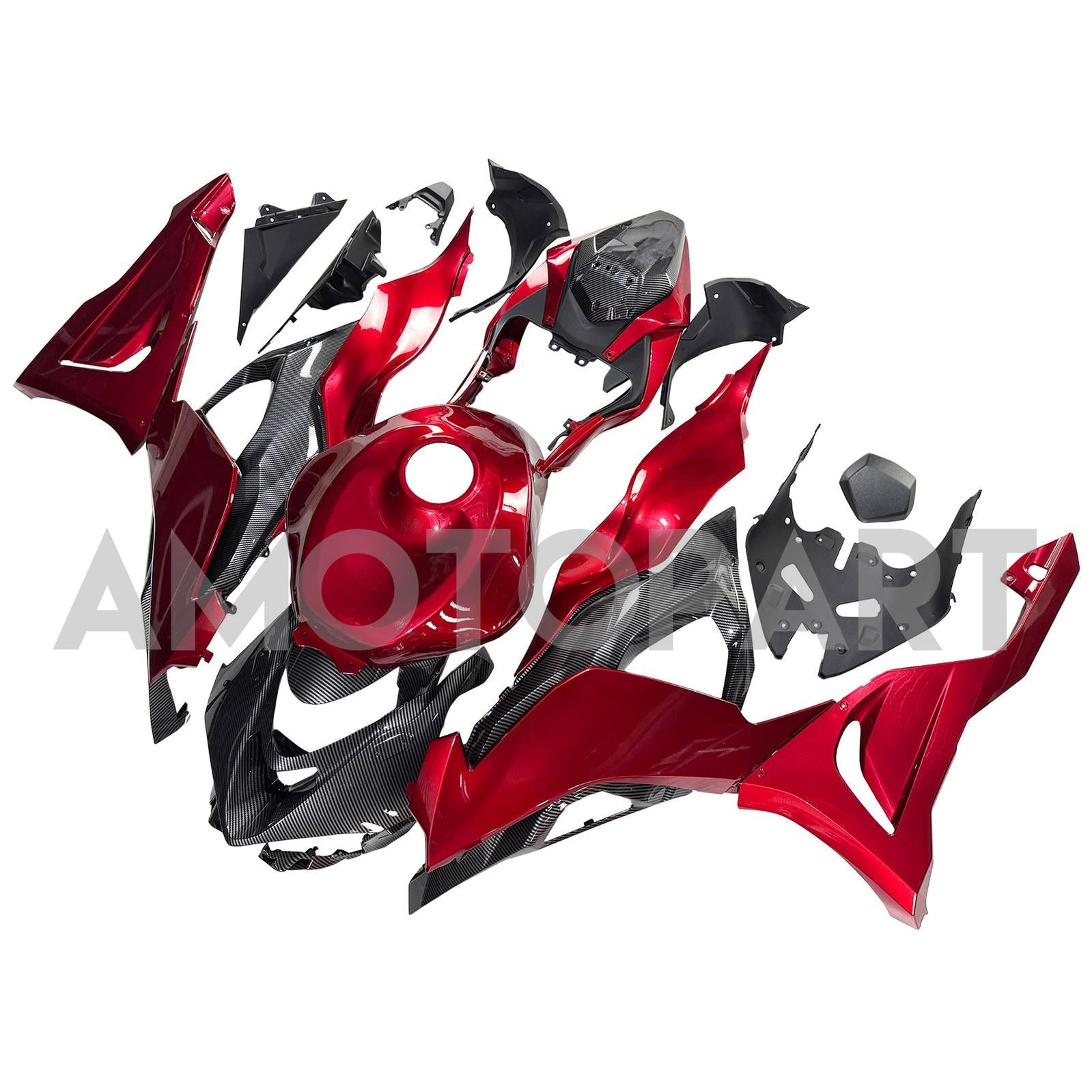 Amotopart 2024-2025 Kawasaki ZX6R Red&Carbon Fiber Fairing Kit