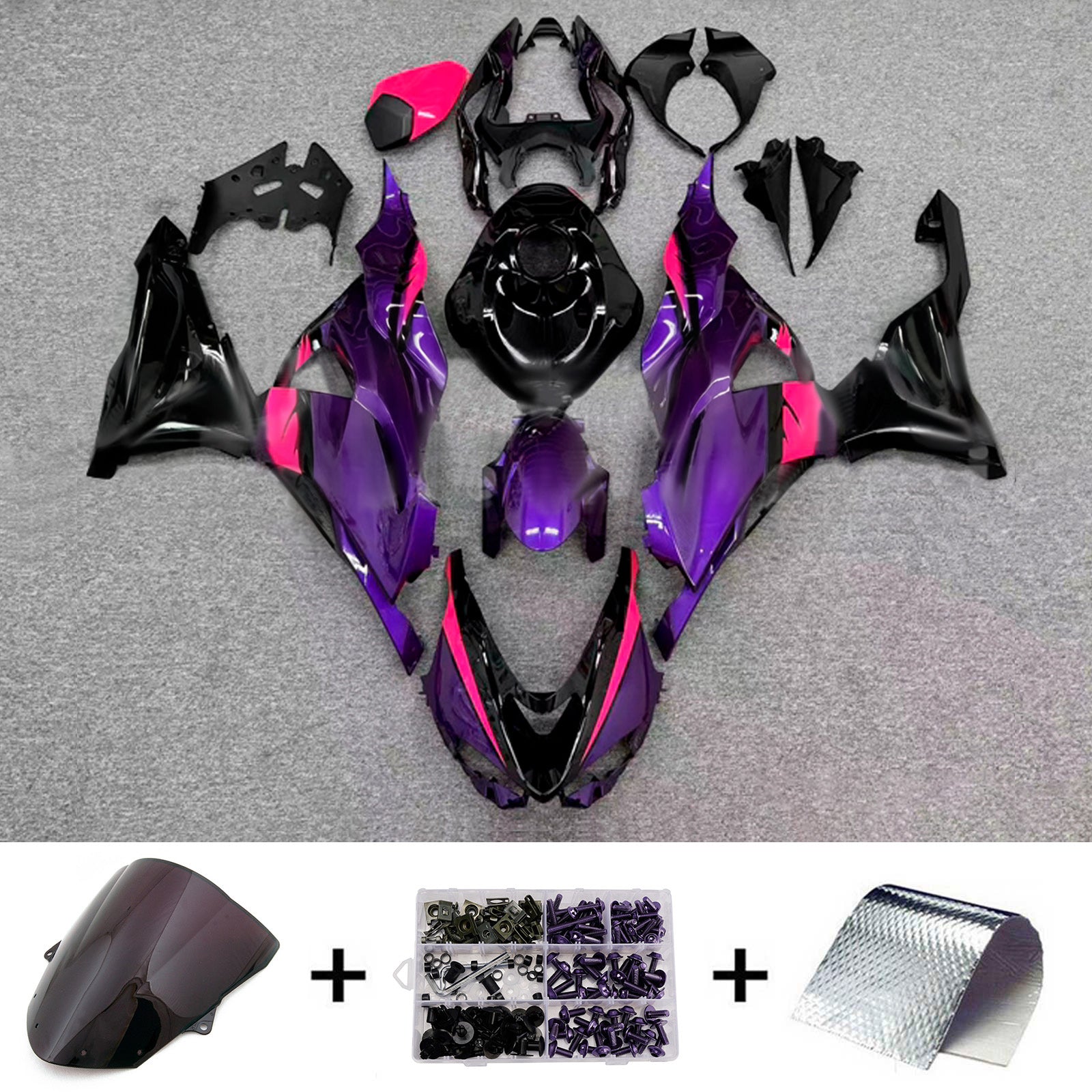 Amotopart 2024-2026 Kawasaki ZX-6R Purple Pink Black Fairing Kit