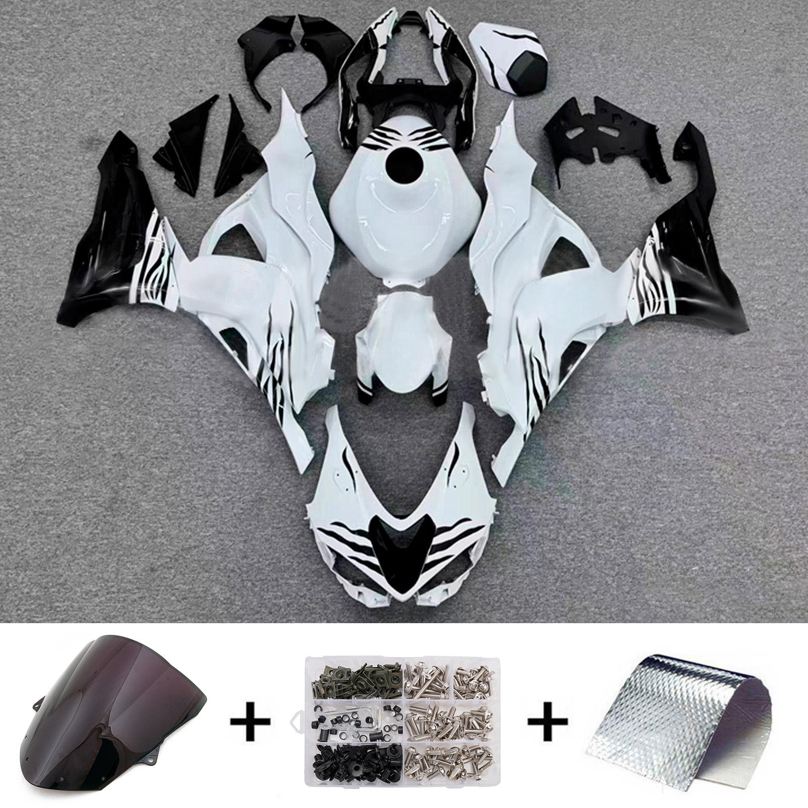 Amotopart 2024-2026 Kawasaki ZX-6R ホワイト & ブラック フェア