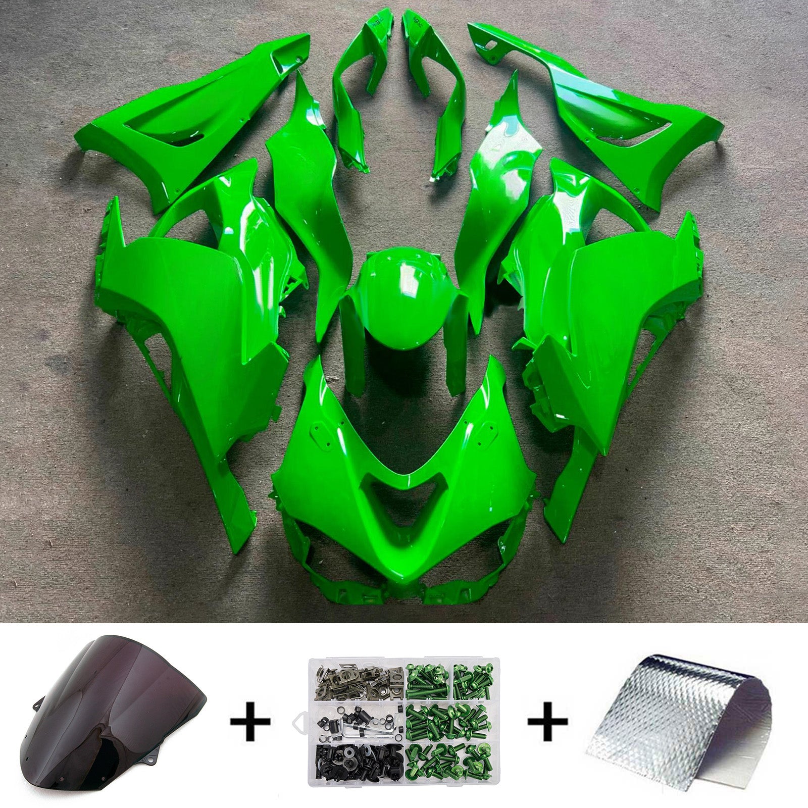 Amotopart 2024-2026 Kawasaki ZX-6R Glossy Green Fairing Kit