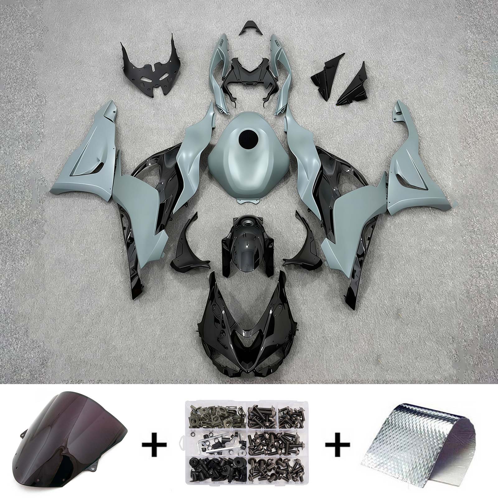 Amotopart 2024-2026 Kawasaki ZX-6R Black Grey Fairing Kit