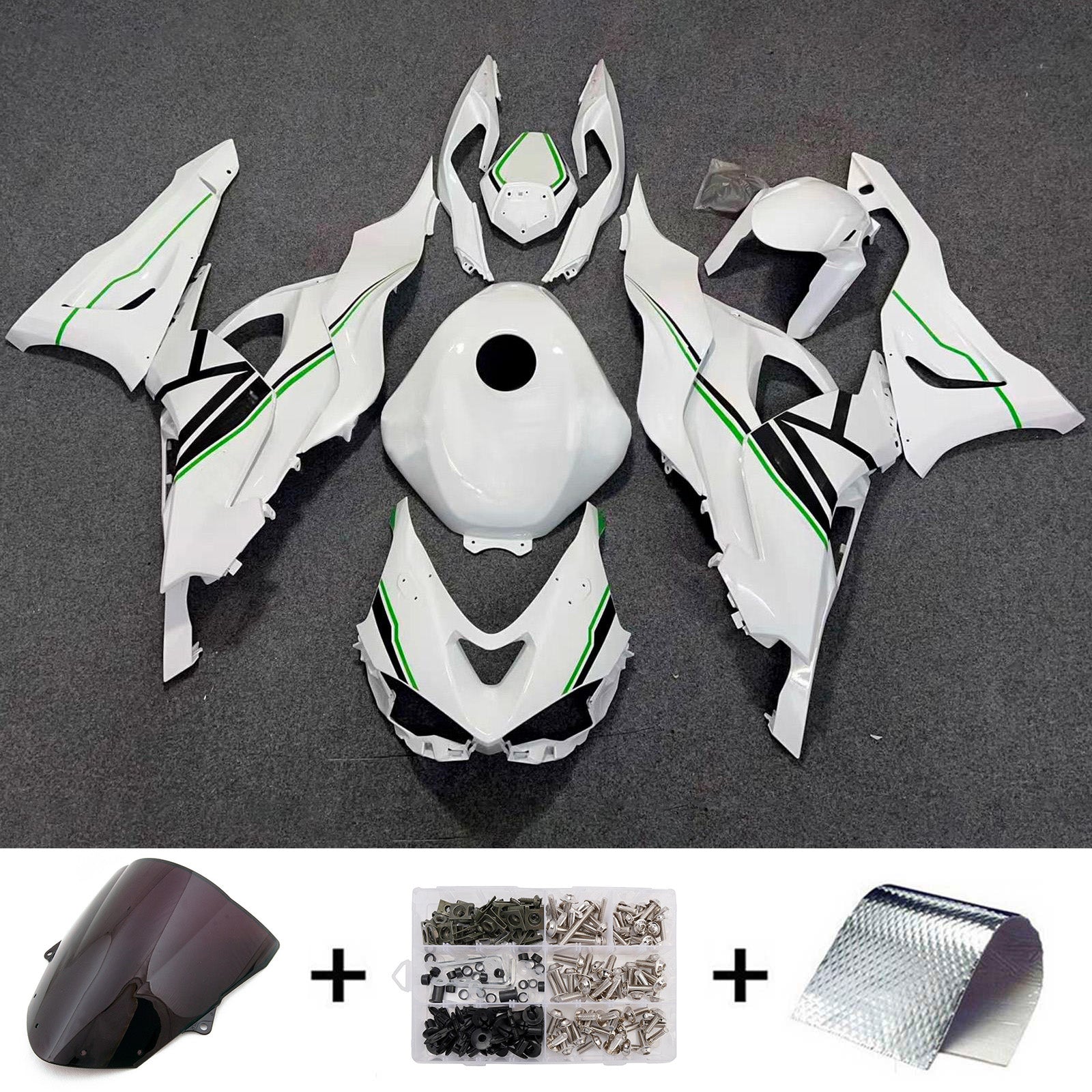 Amotopart 2024-2026 Kawasaki ZX-6R White Black Green Fairing Kit