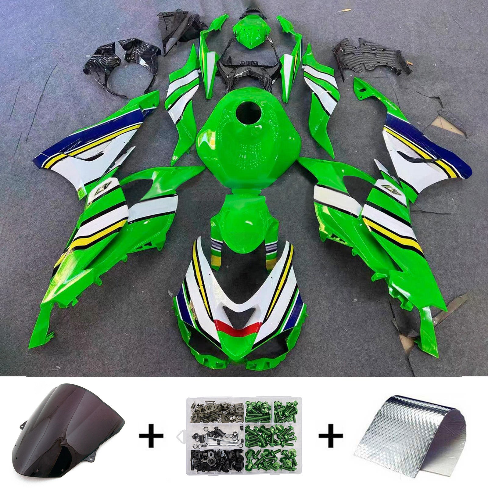 Amotopart 2024-2026 Kawasaki ZX-6R Green White Blue Fairing Kit