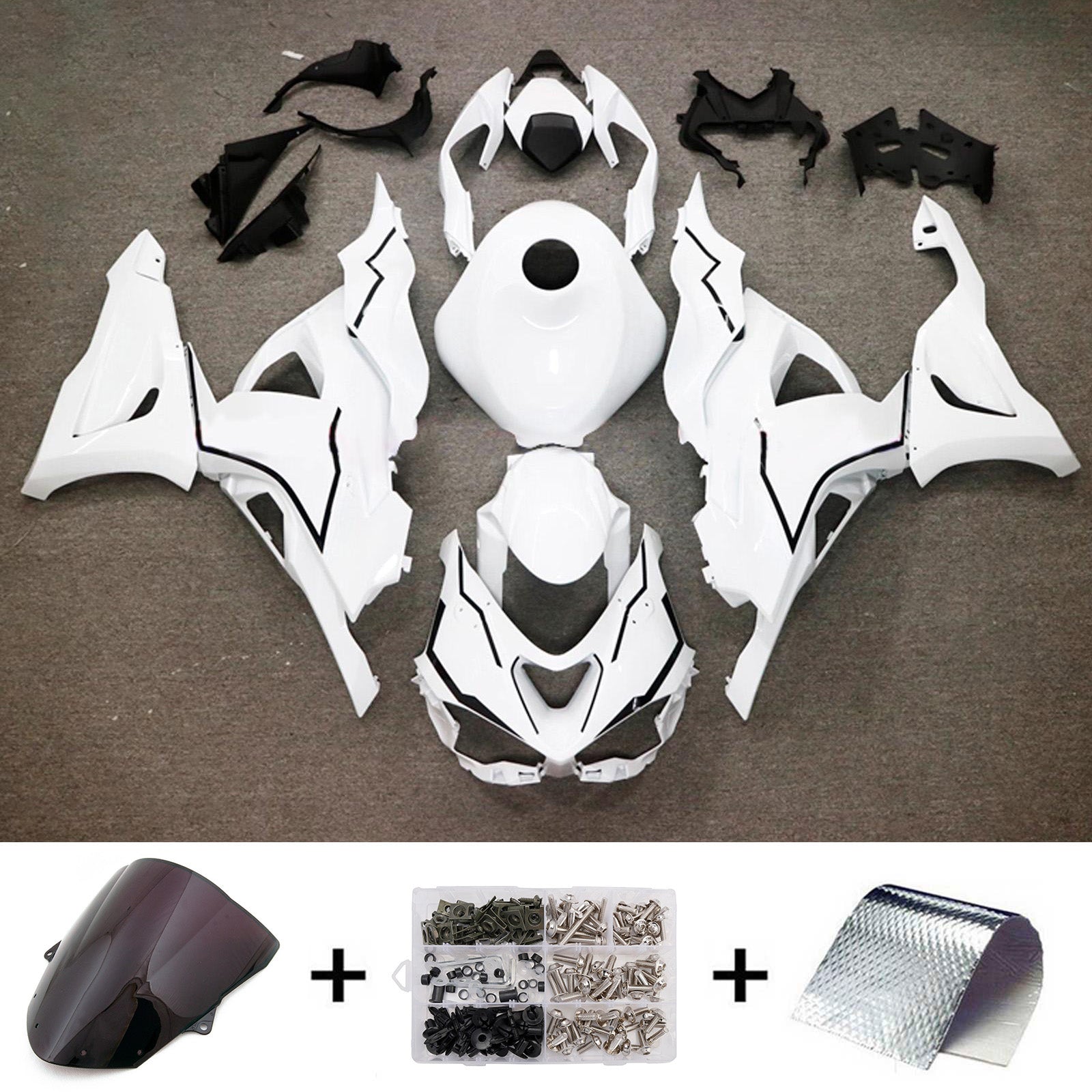 Amotopart 2024-2026 Kawasaki ZX-6R White with Black Fairing Kit