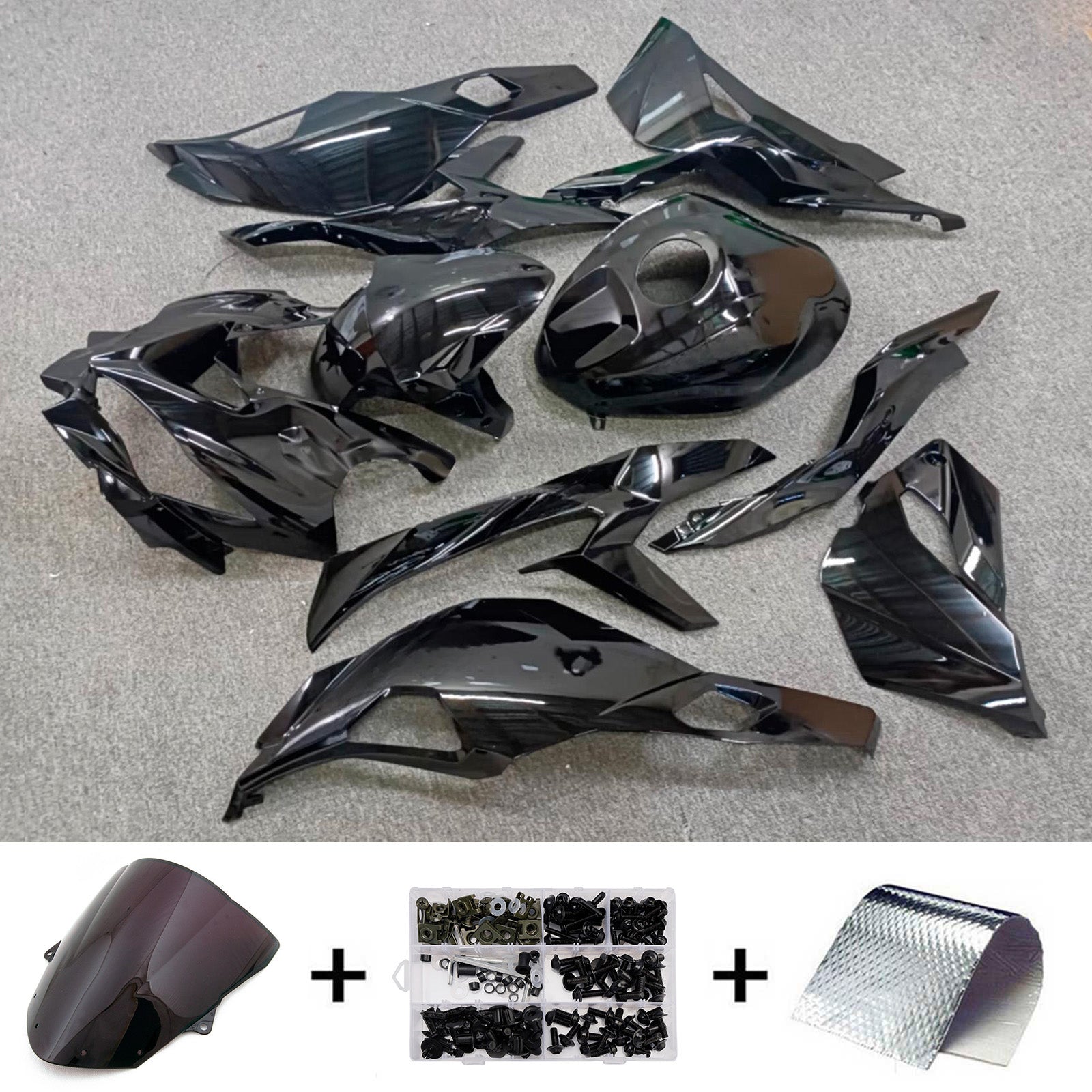 Amotopart 2024-2026 Kawasaki ZX-6R Glossy Black with White Fairing Kit