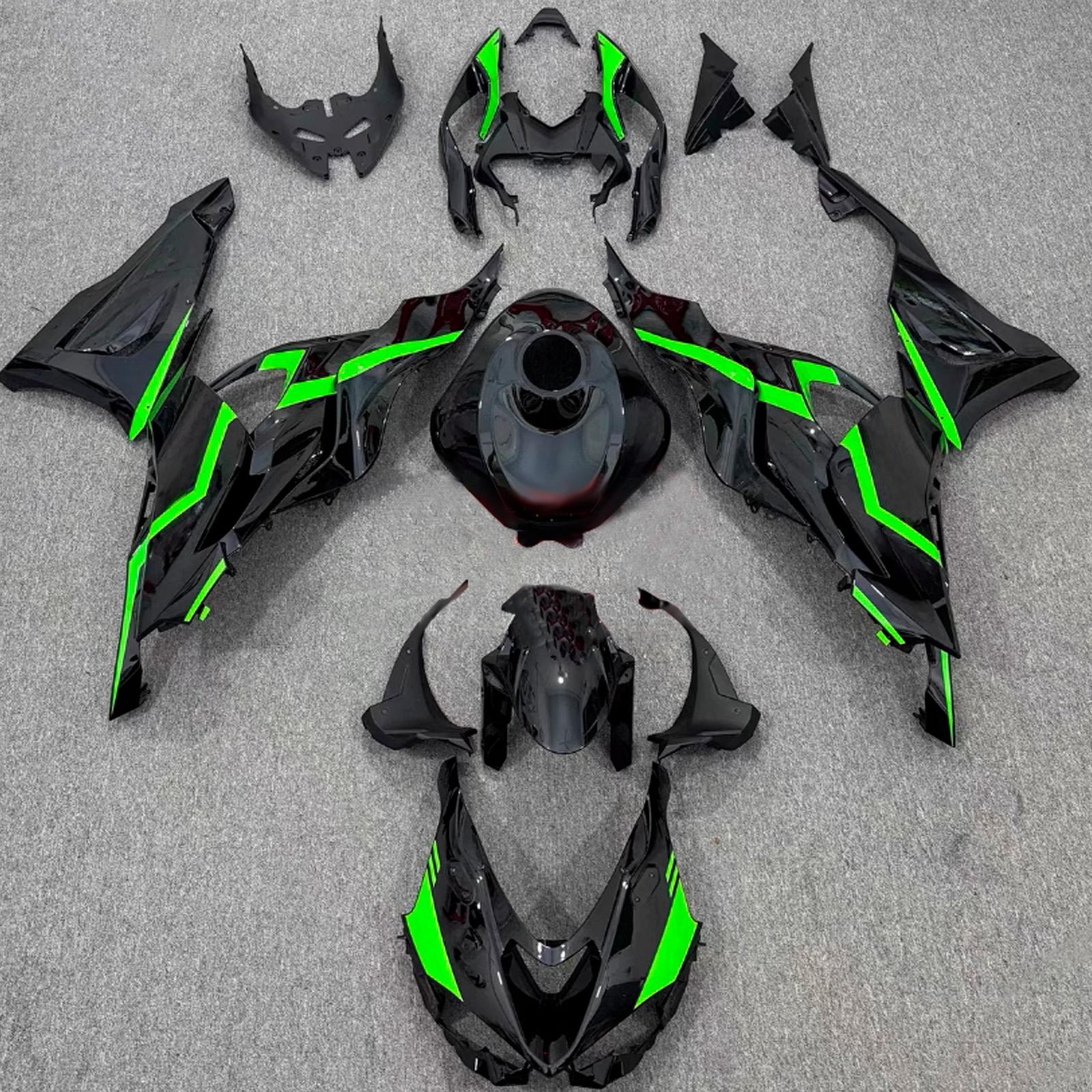 Amotopart 2024-2026 Kawasaki ZX-6R Black Green Fairing Kit