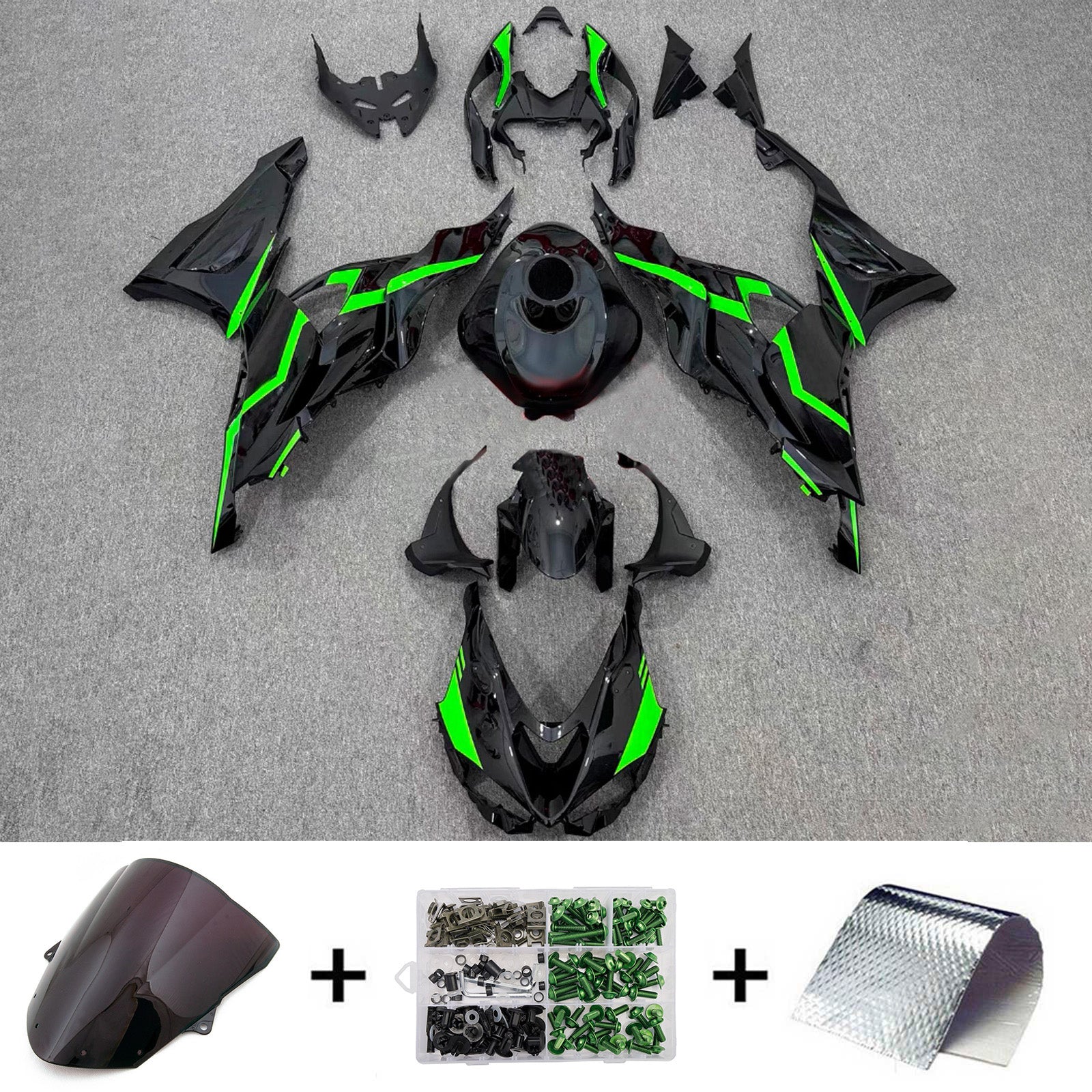 Amotopart 2024-2026 Kawasaki ZX-6R Black Green Fairing Kit