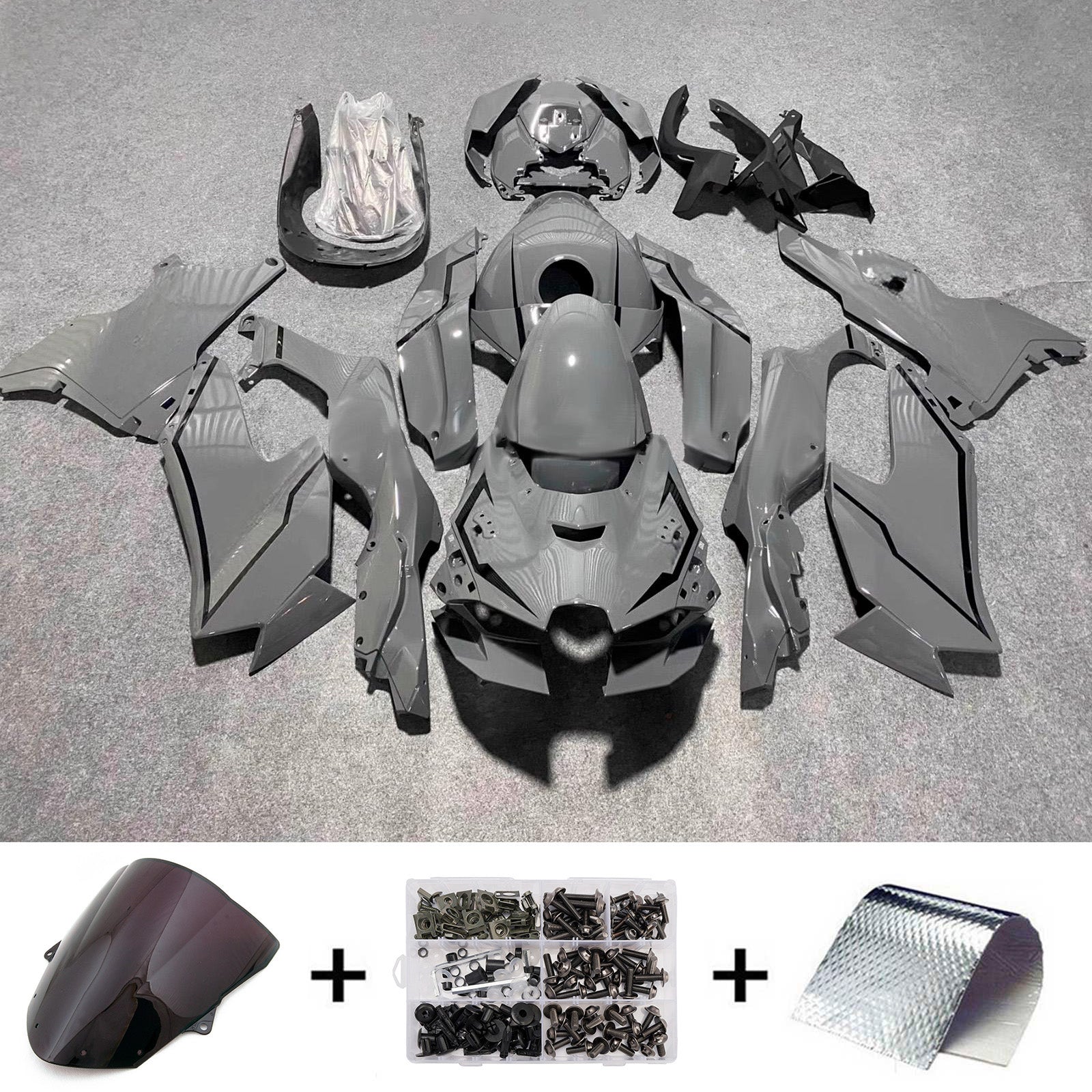 Amotopart 2024-2026 Kawasaki ZX-6R Grey Black White Fairing Kit