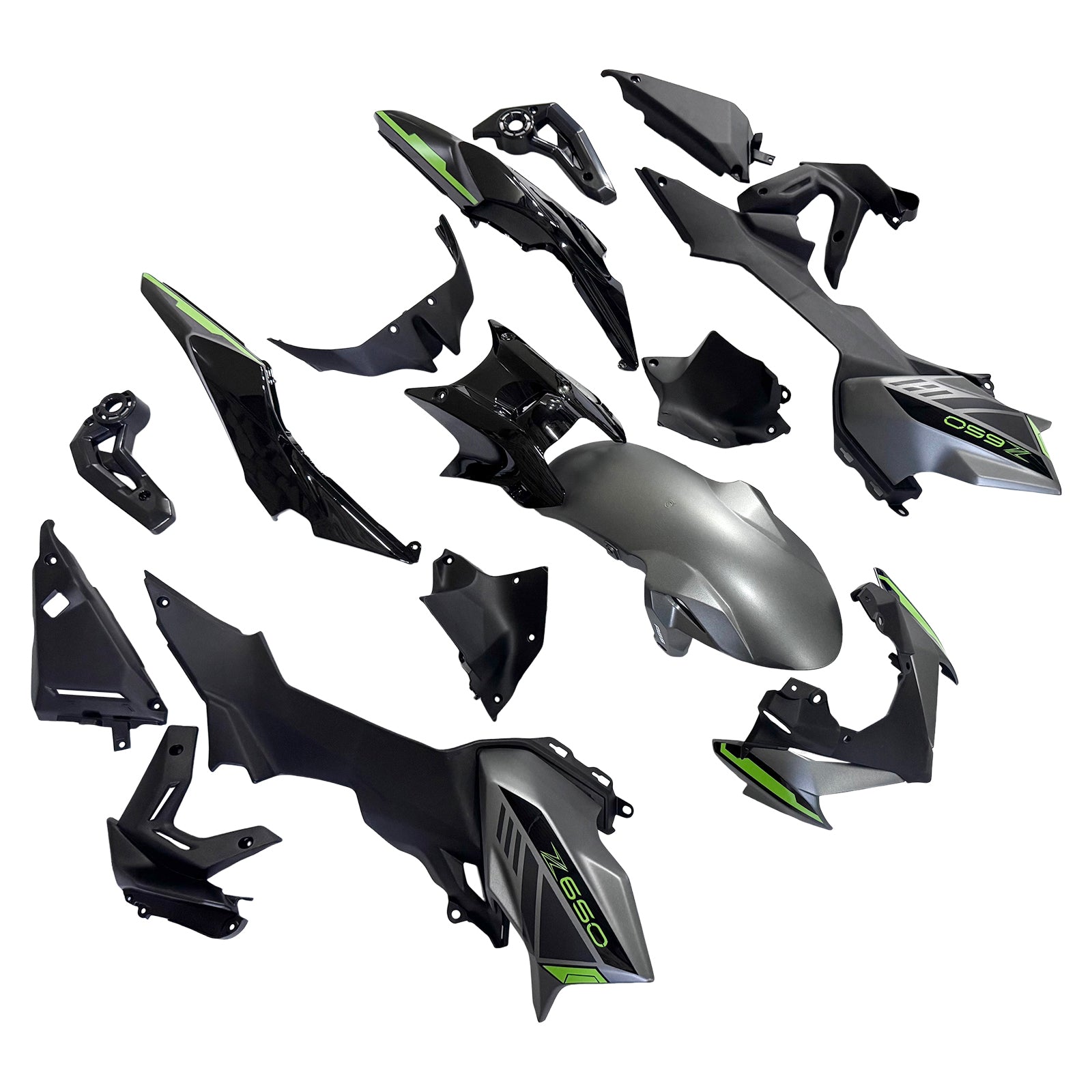 Amotopart 2020-2025 Kawasaki Z650 Black Green Fairing Kit
