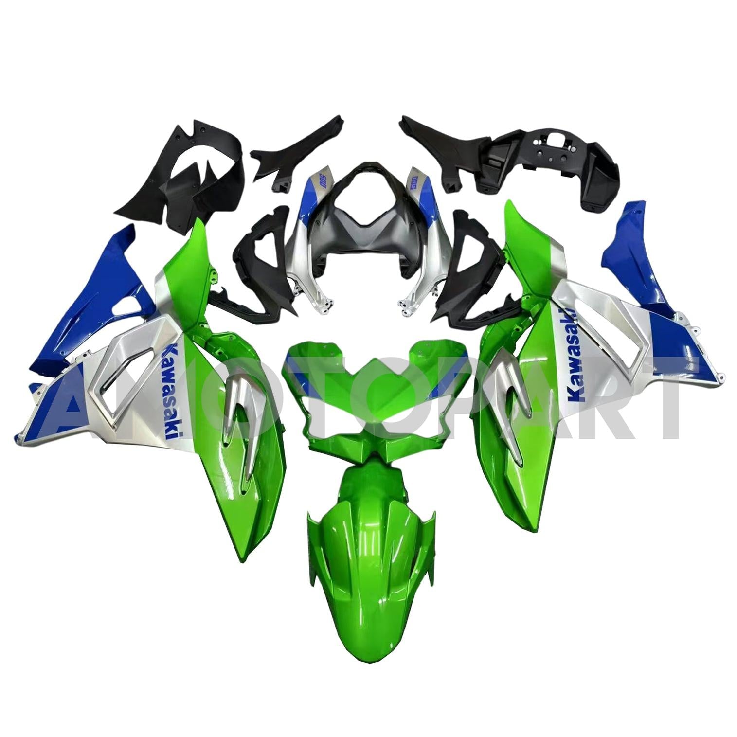 Amotopart 2024-2025 Kawasaki Ninja 500 White Green Black Fairing Kit