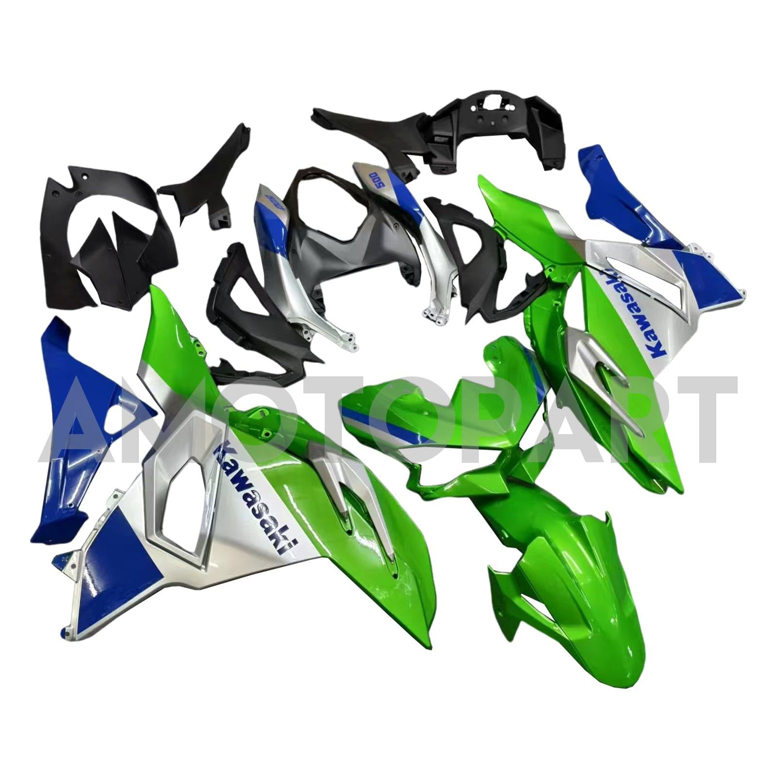 Amotopart 2024-2025 Kawasaki Ninja 500 White Green Black Fairing Kit