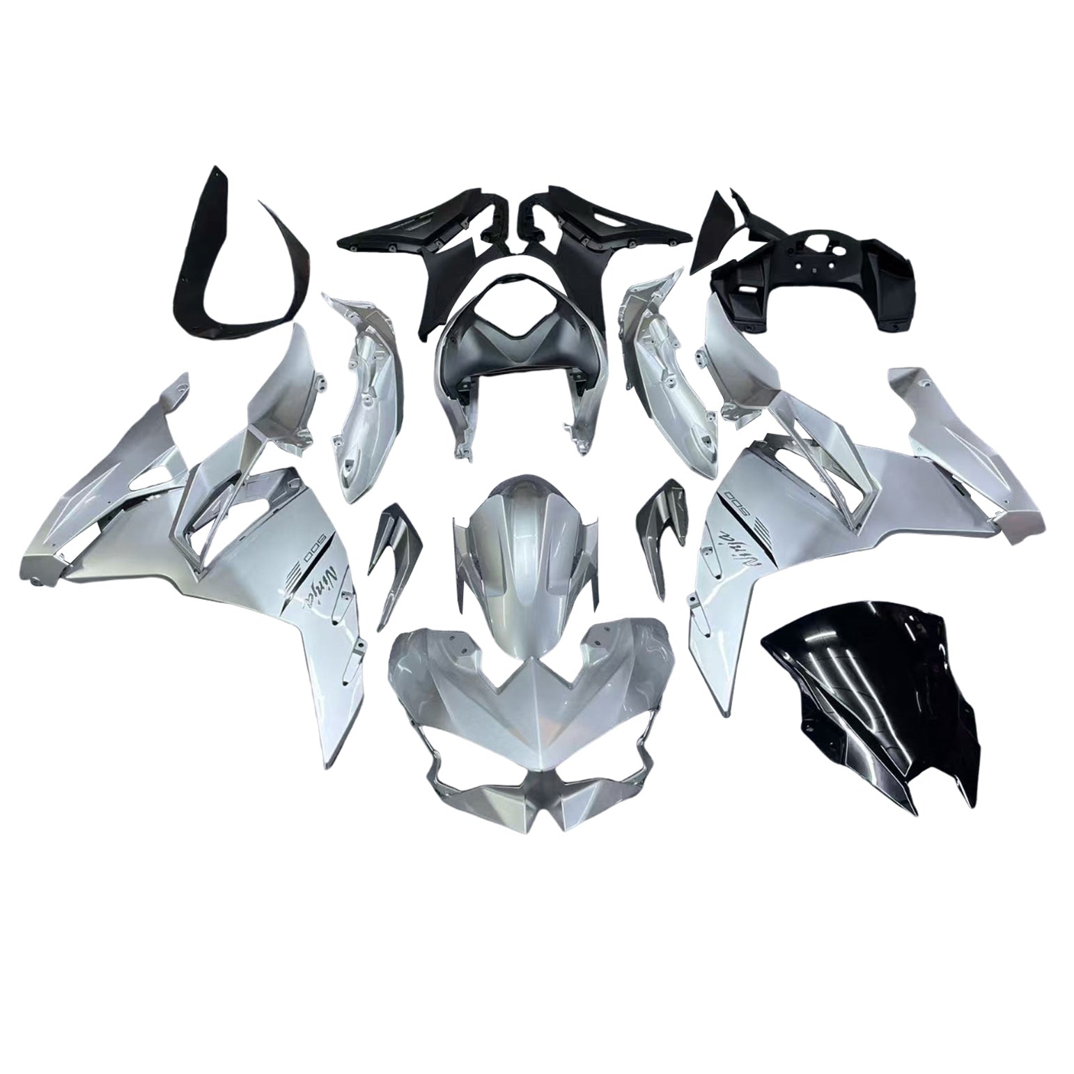 Amotopart 2024-2026 Kawasaki Ninja 500 Kit de carenado plateado metálico
