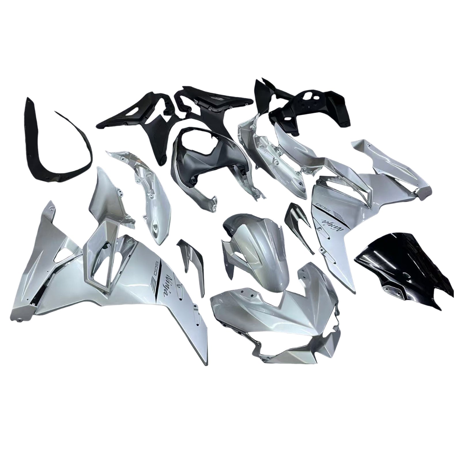 Amotopart 2024-2026 Kawasaki Ninja 500 Metallic Silver Fairing Kit
