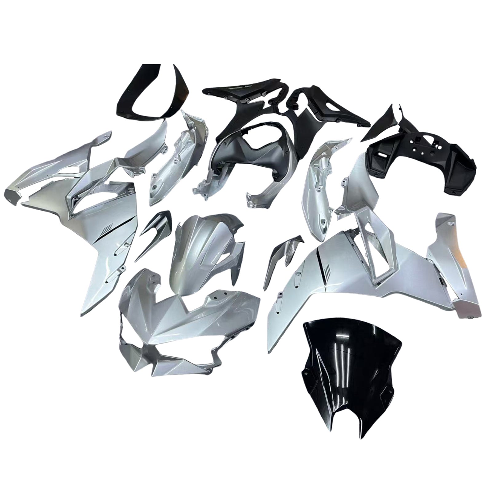 Amotopart 2024-2025 Kawasaki Ninja 500 Metallic Silver Fairing Kit