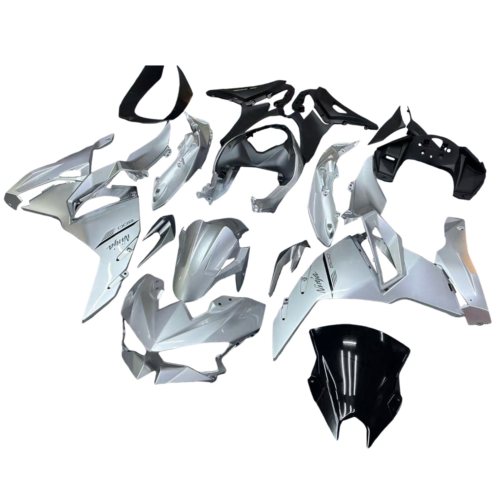 Amotopart 2024-2026 Kawasaki Ninja 500 Metallic Silver Fairing Kit