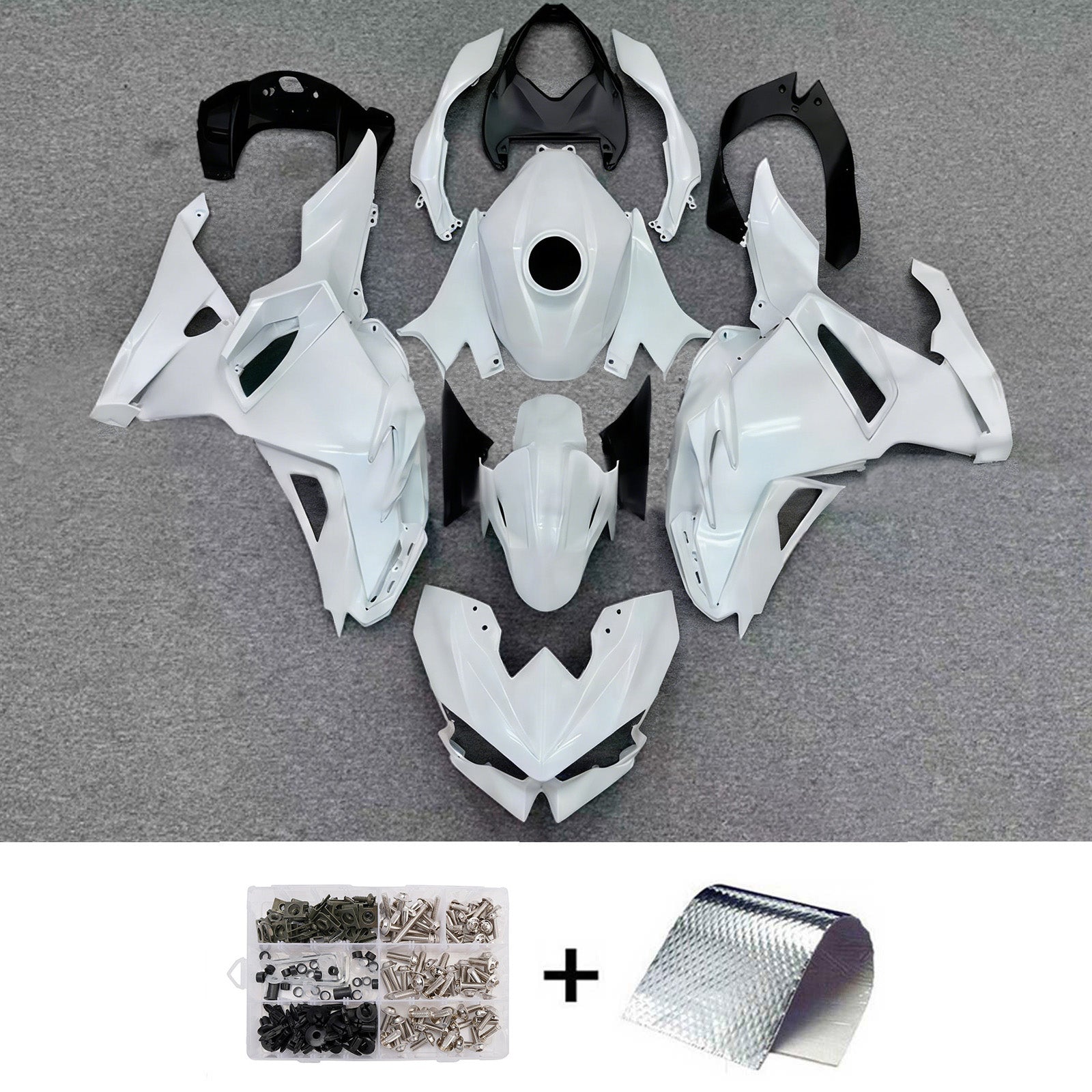 Amotopart 2024-2026 Kawasaki Ninja 500 Kit de carenado blanco negro