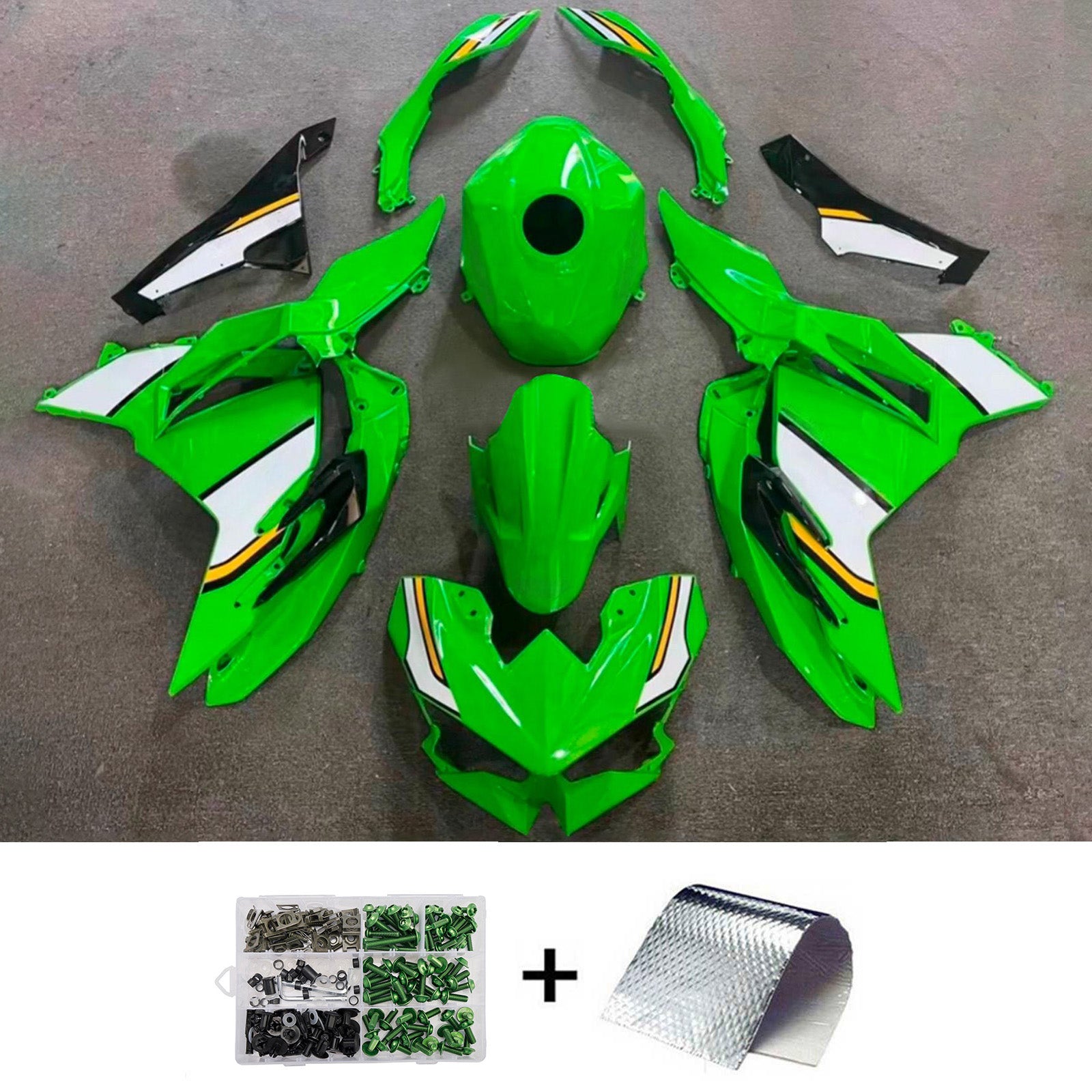 Amotopart 2024-2026 Kawasaki Ninja 500 Green White Fairing Kit