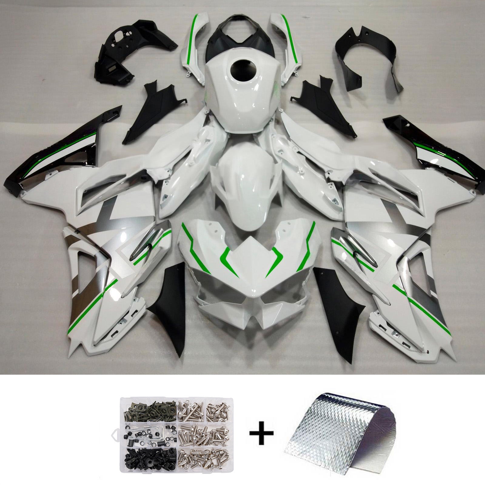 Amotopart 2024-2026 Kawasaki Ninja 500 Gray Green Black Fairing Kit