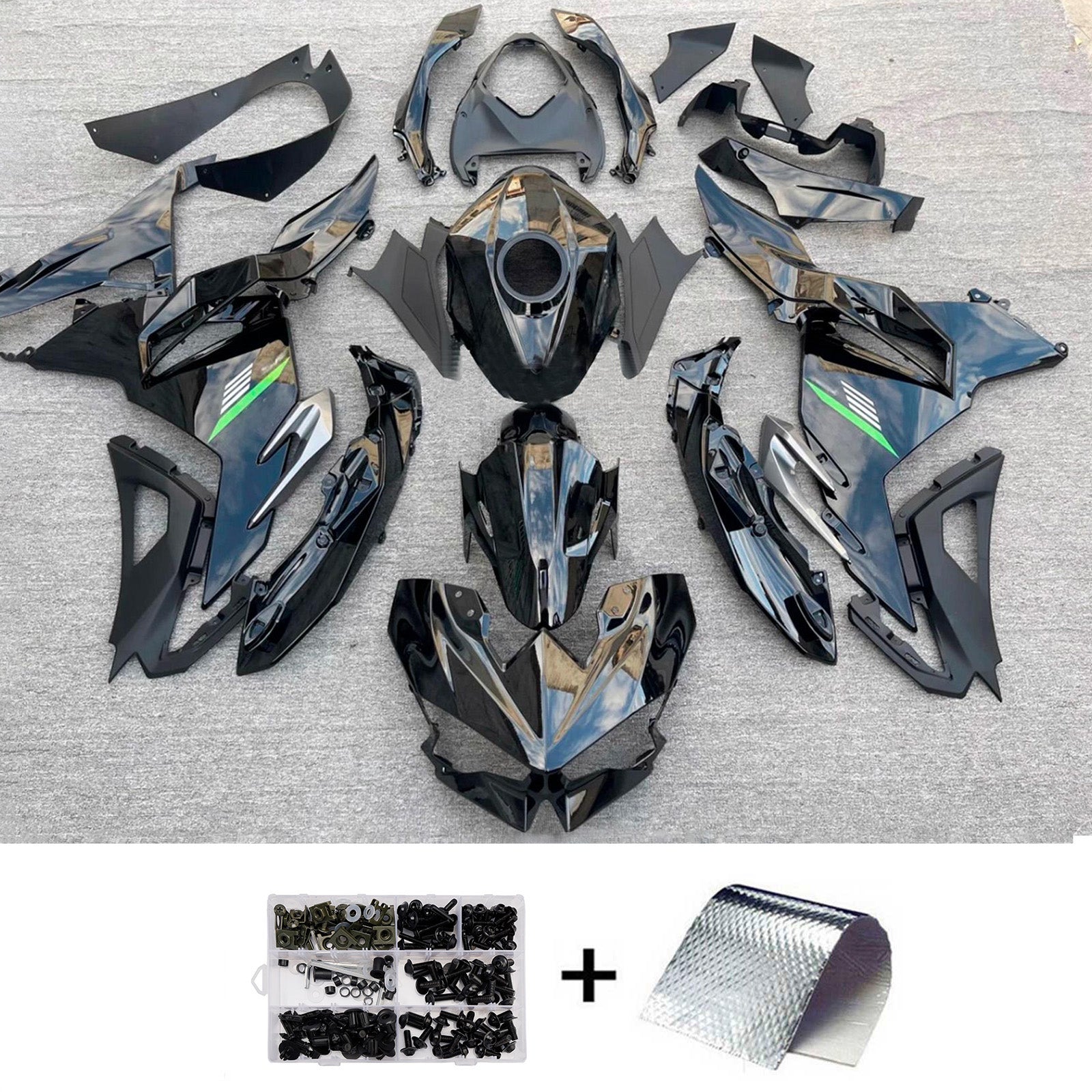 Amotopart 2024-2026 Kawasaki Ninja 500 Glossy Black Fairing Kit