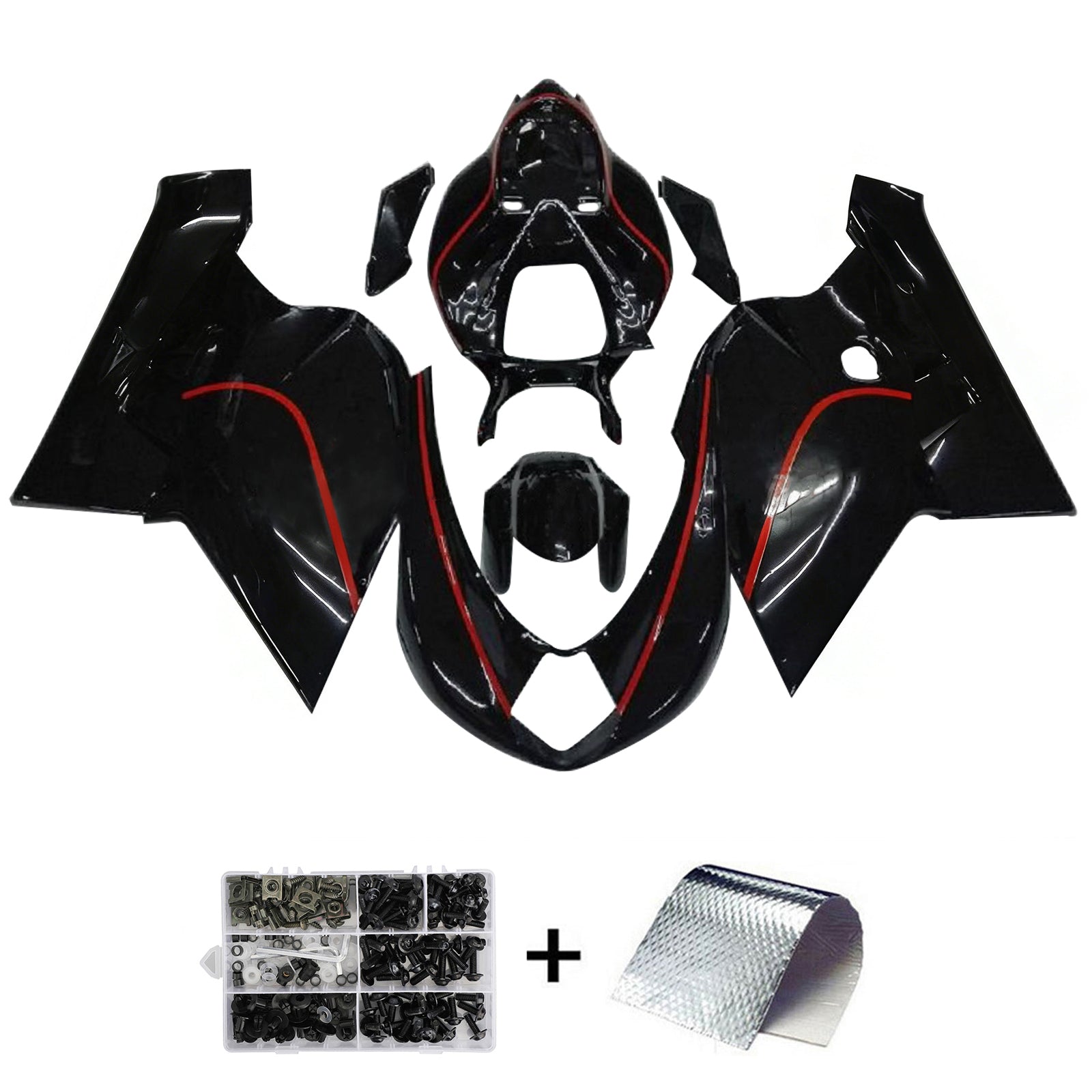 Amotopart 2005-2007 MV Agusta F4 1000 Black with Red Stripe Fairing Kit