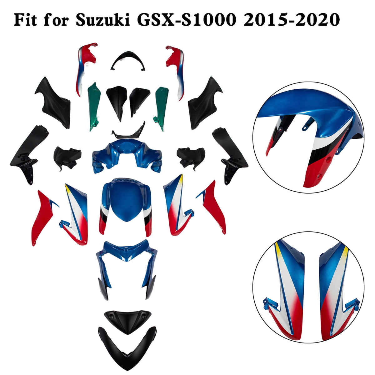 Amotopart 2015-2020 Suzuki GSX-S 1000 Kit de carenado azul y rojo