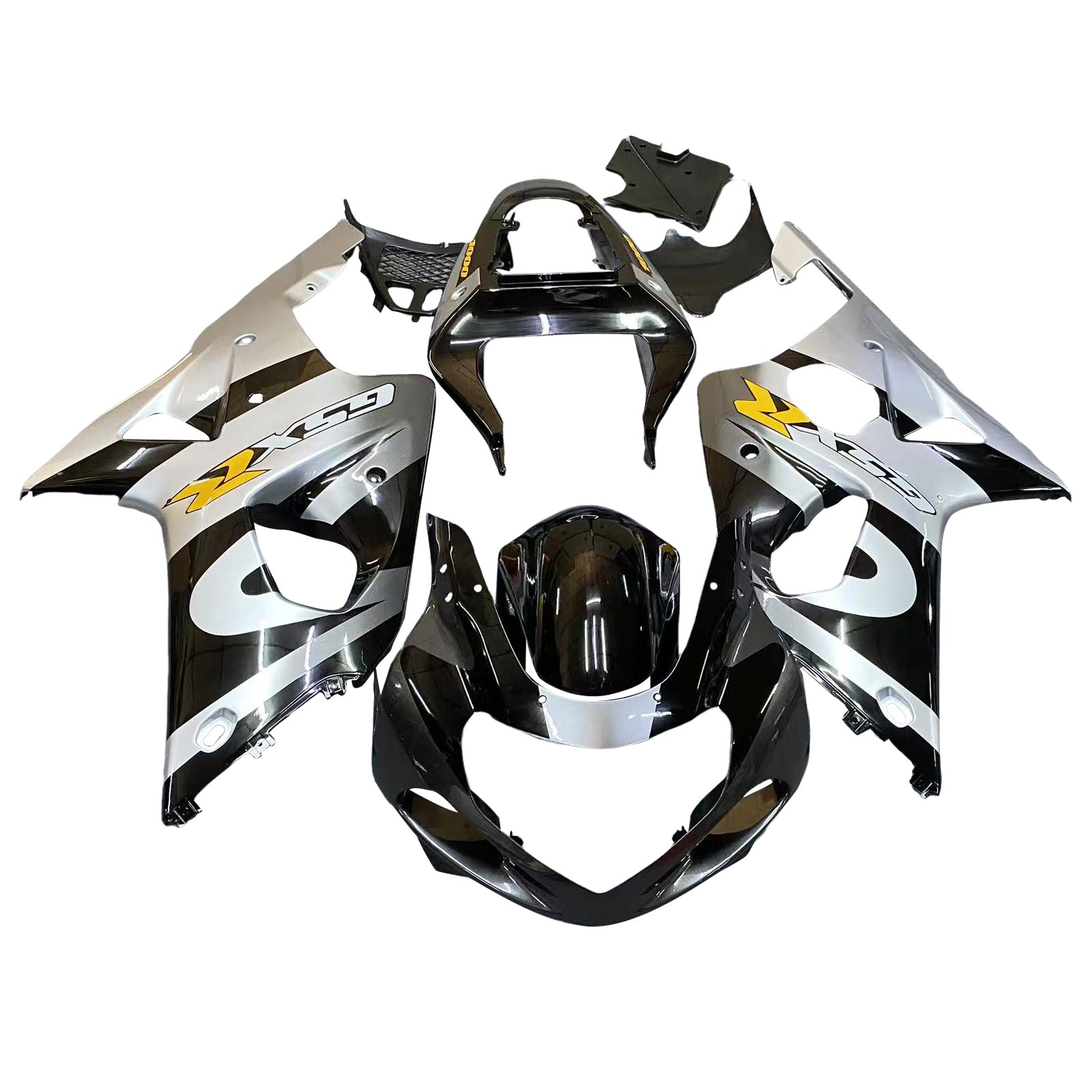 Amotopart 2000-2002 Suzuki GSXR1000 Fairing Black&Sliver Kit