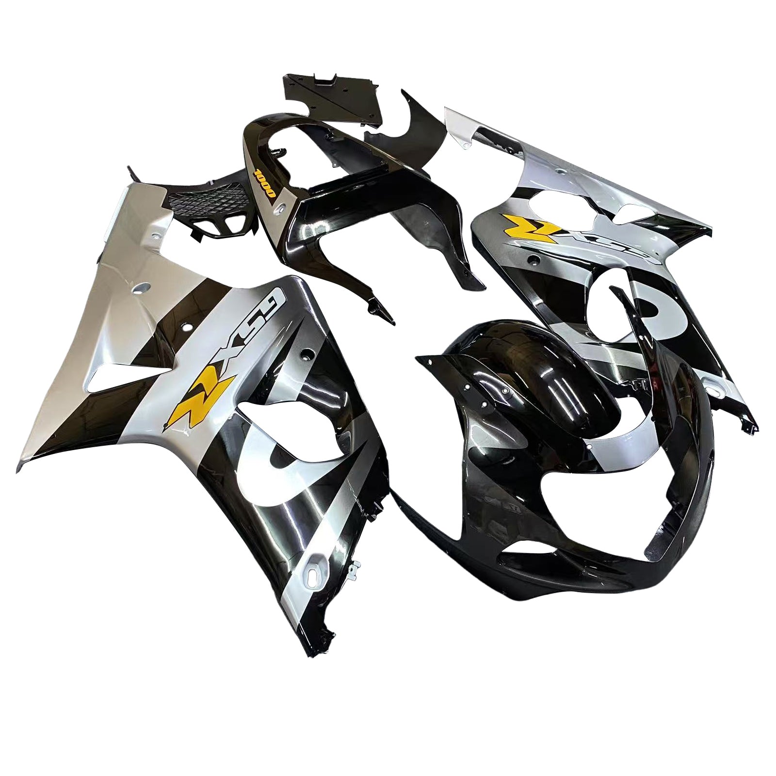 Amotopart 2000-2002 Suzuki GSXR1000 Fairing Black&Sliver Kit
