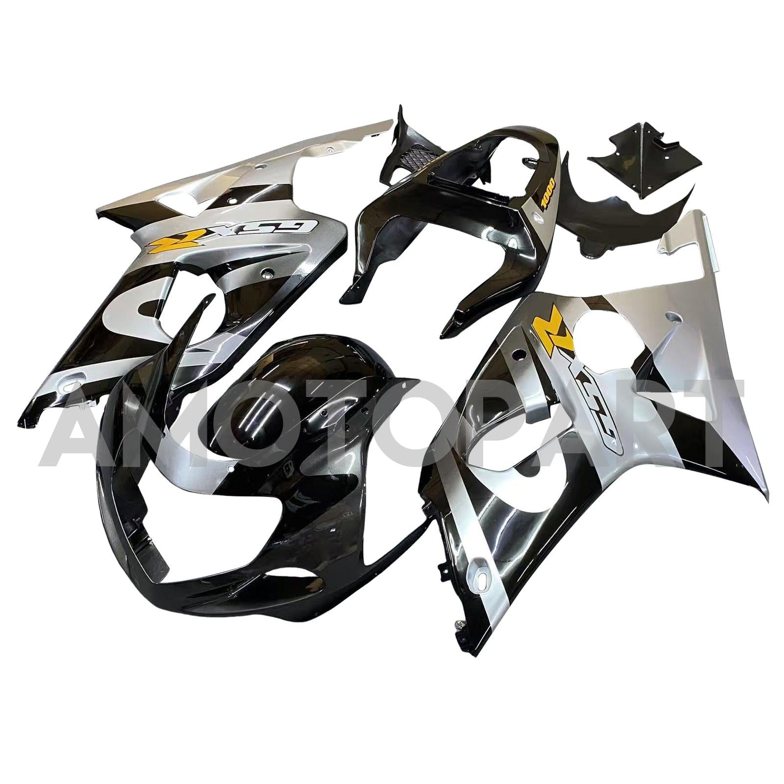 Amotopart 2000-2002 Suzuki GSXR1000 Fairing Black&Sliver Kit