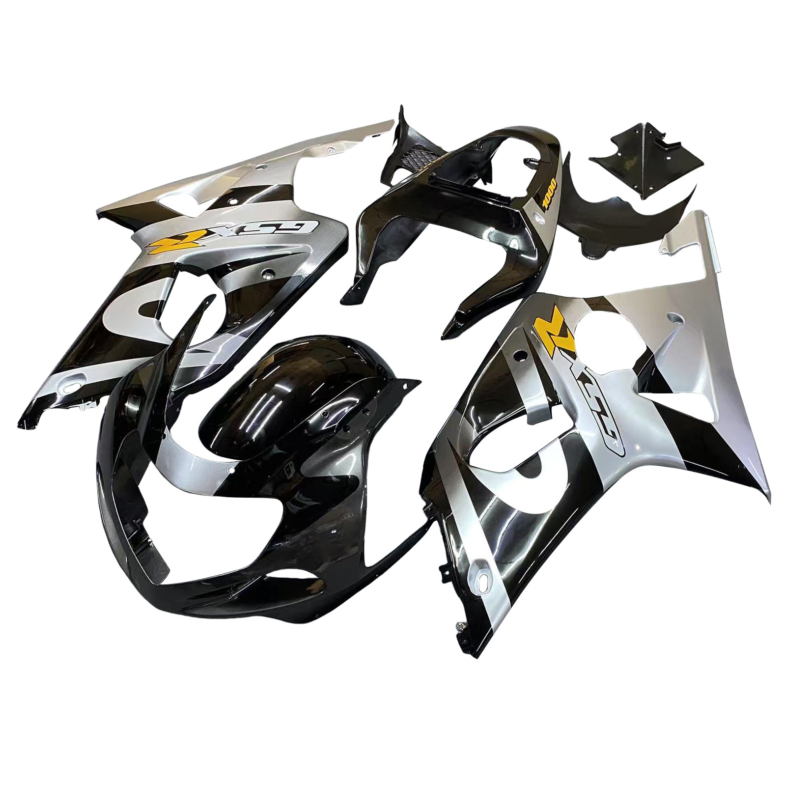 Amotopart 2000-2002 Suzuki GSXR1000 Fairing Black&Sliver Kit