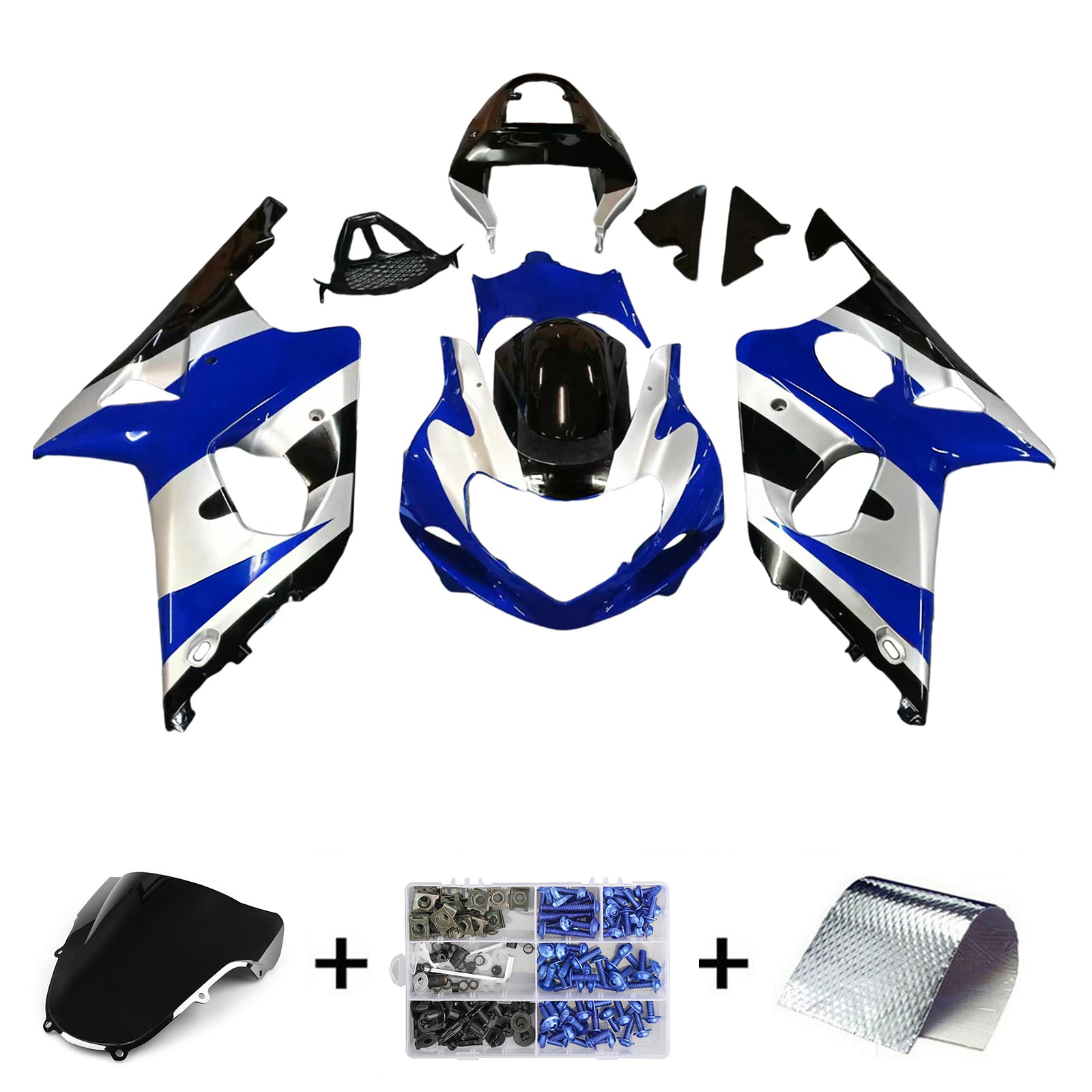 Amotopart 2000-2002 Suzuki GSXR1000 Fairing Blue&Sliver Kit