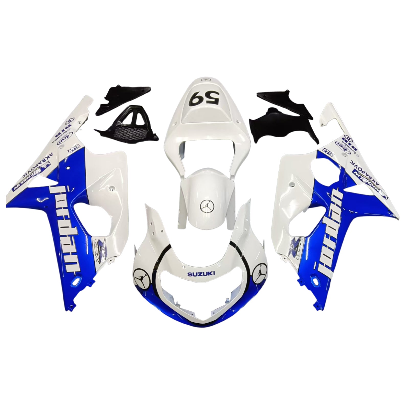 Amotopart 2000-2002 Suzuki GSXR1000 Kit de carénage blanc et bleu