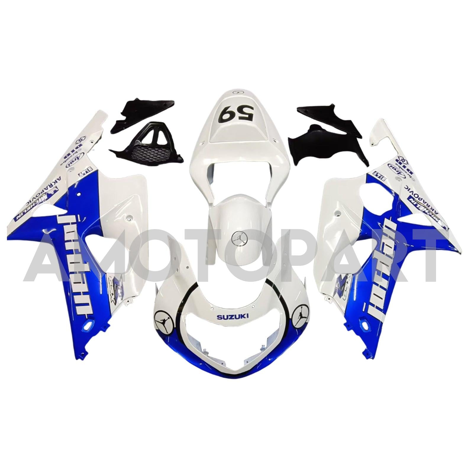 Amotopart 2000-2002 Suzuki GSXR1000 Fairing White&Blue Kit
