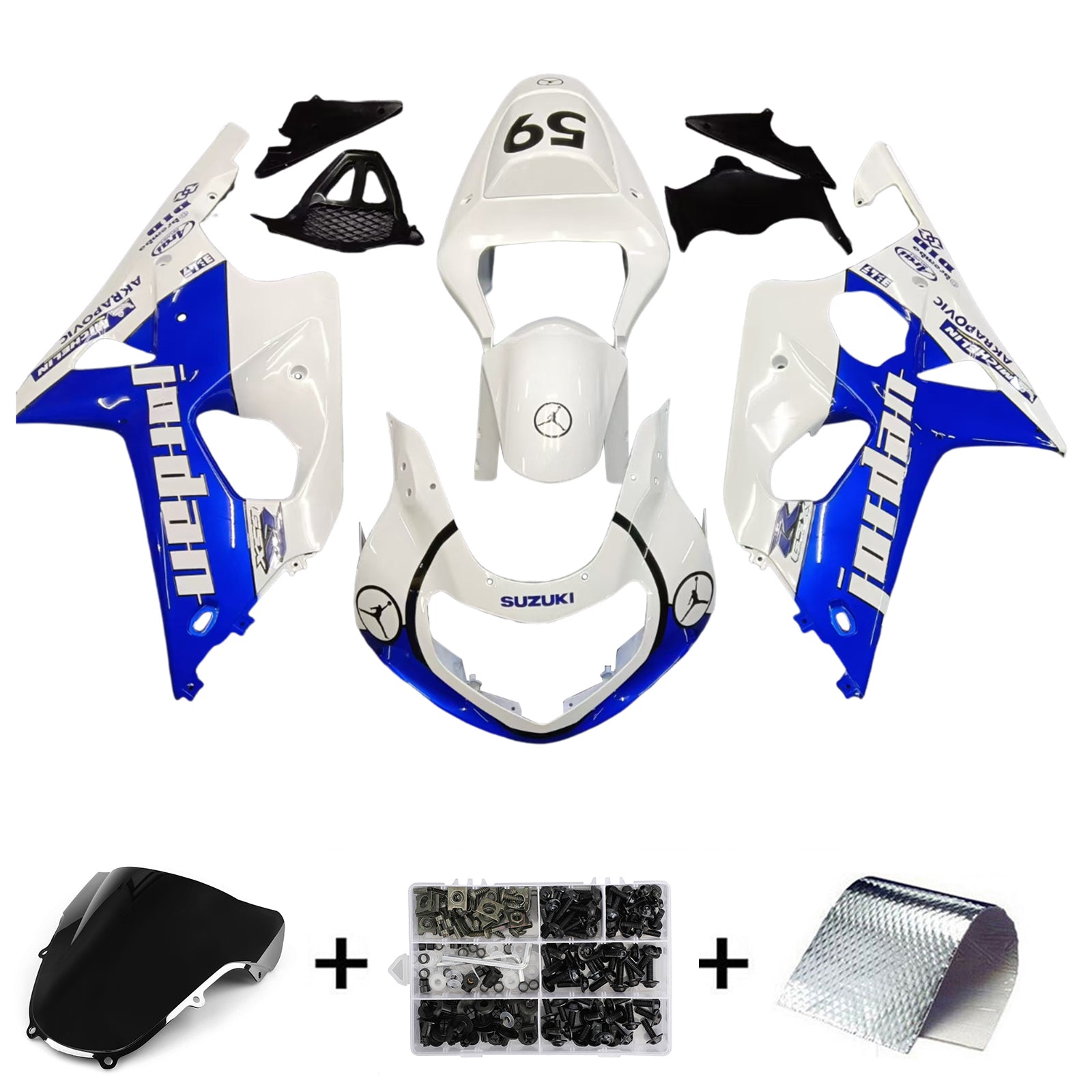 Kit carenatura bianco e blu Amotopart 2000-2002 Suzuki GSXR1000