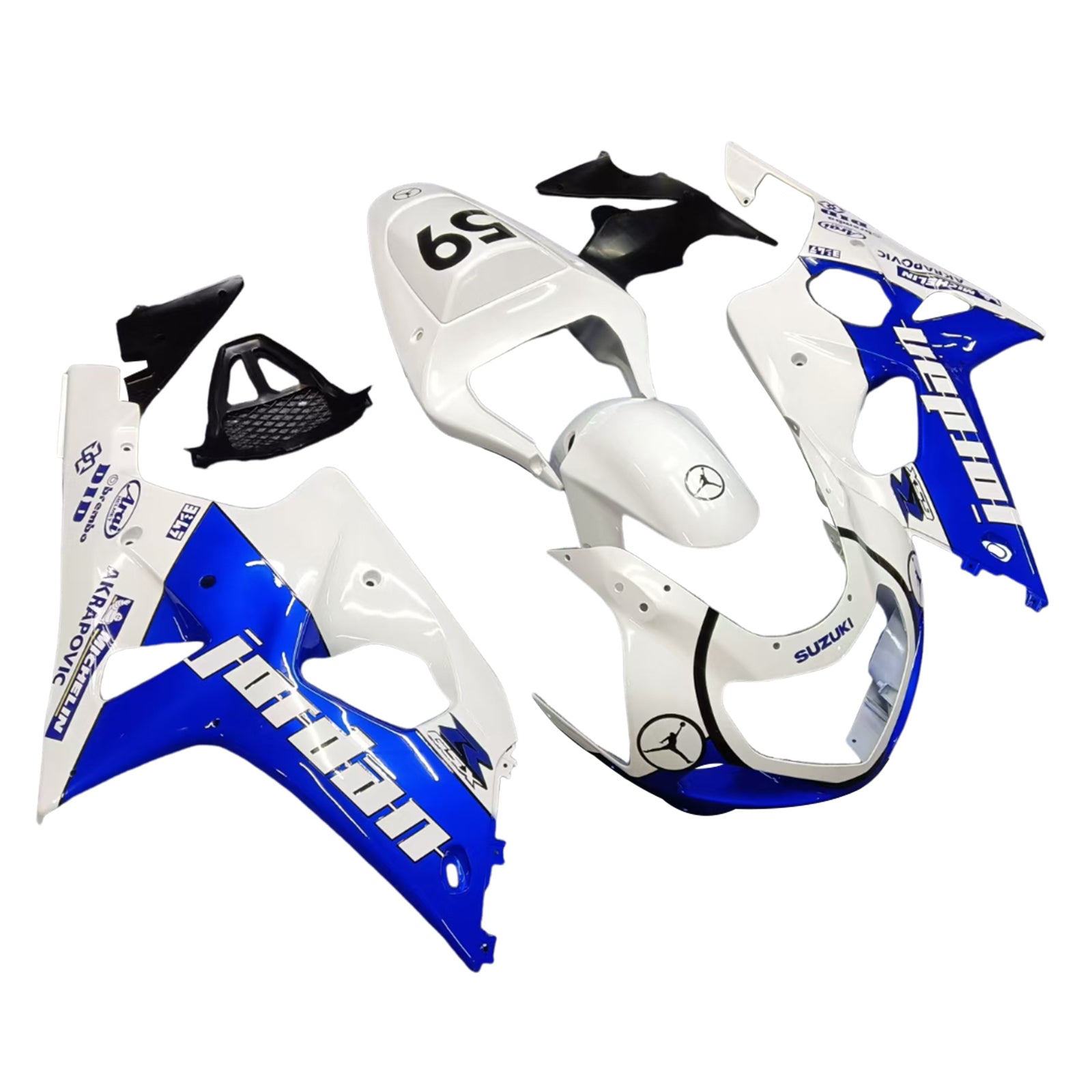 Amotopart 2000-2002 Suzuki GSXR1000 Kit de carénage blanc et bleu