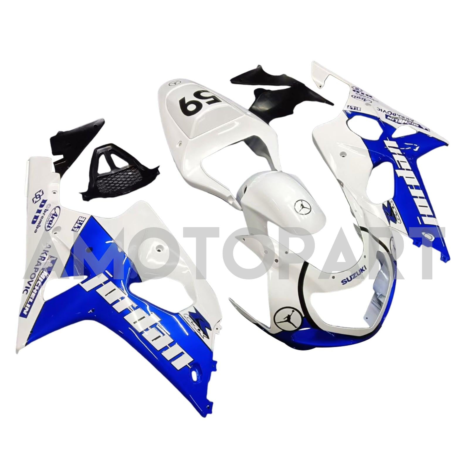 Amotopart 2000-2002 Suzuki GSXR1000 Fairing White&Blue Kit