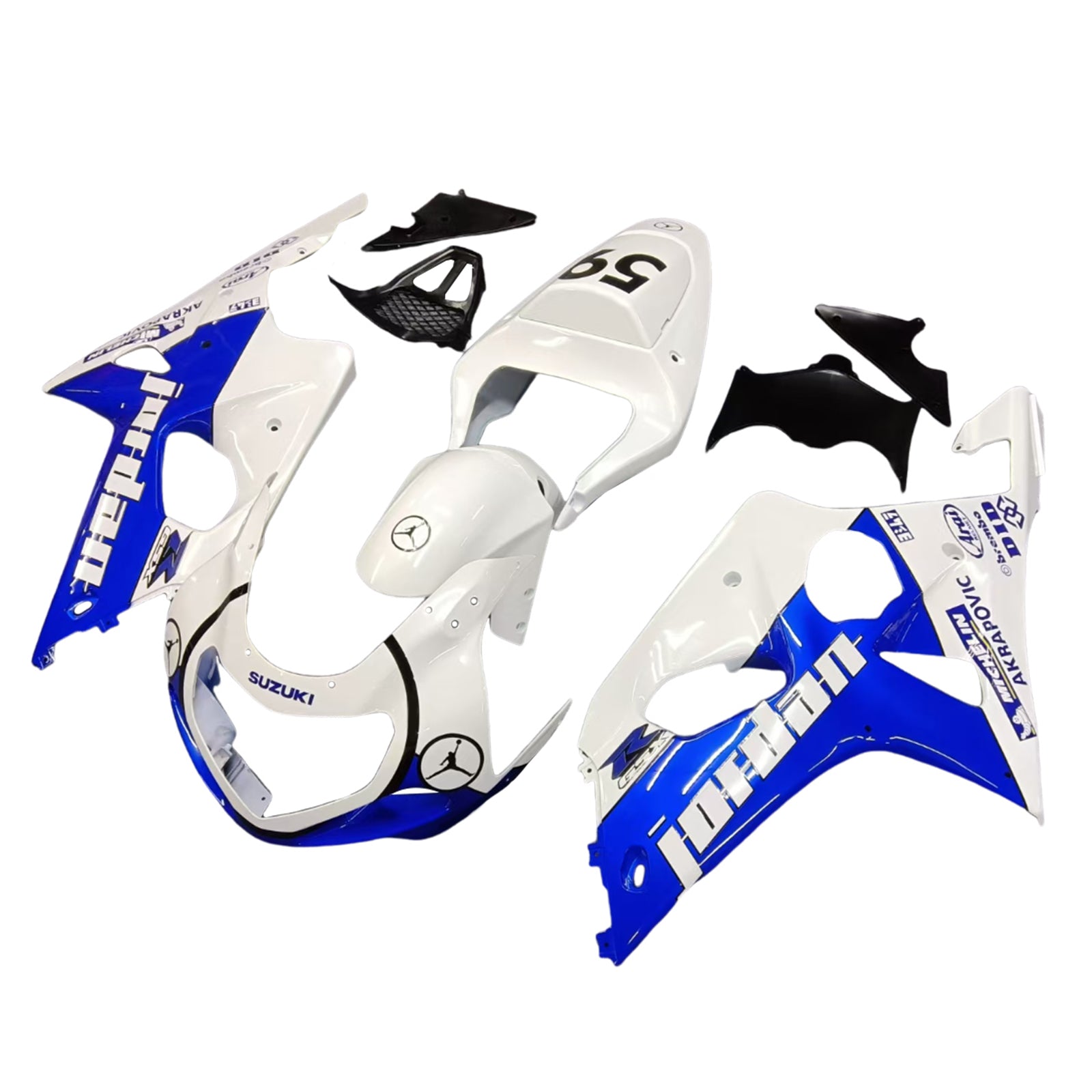 Amotopart 2000-2002 Suzuki GSXR1000 Kit de carénage blanc et bleu