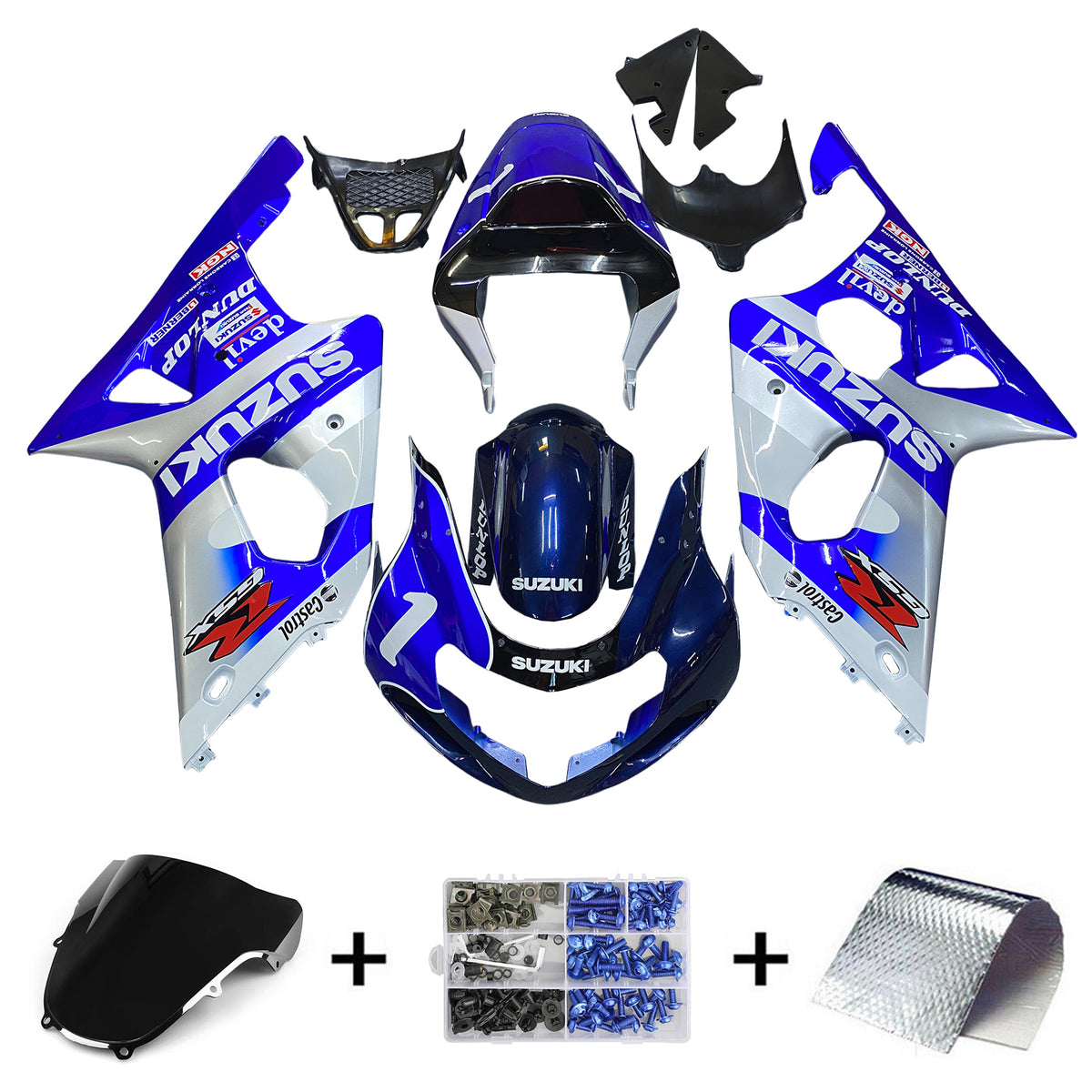 Amotopart Suzuki 2000-2002 GSXR1000 Kit de carenado blanco azul