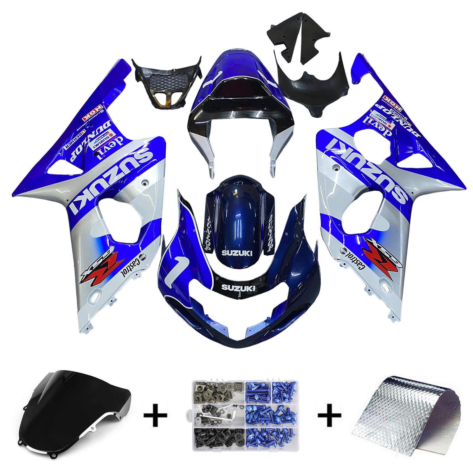 Amotopart Suzuki 2000–2002 GSXR1000 Weiß Blau Verkleidungsset