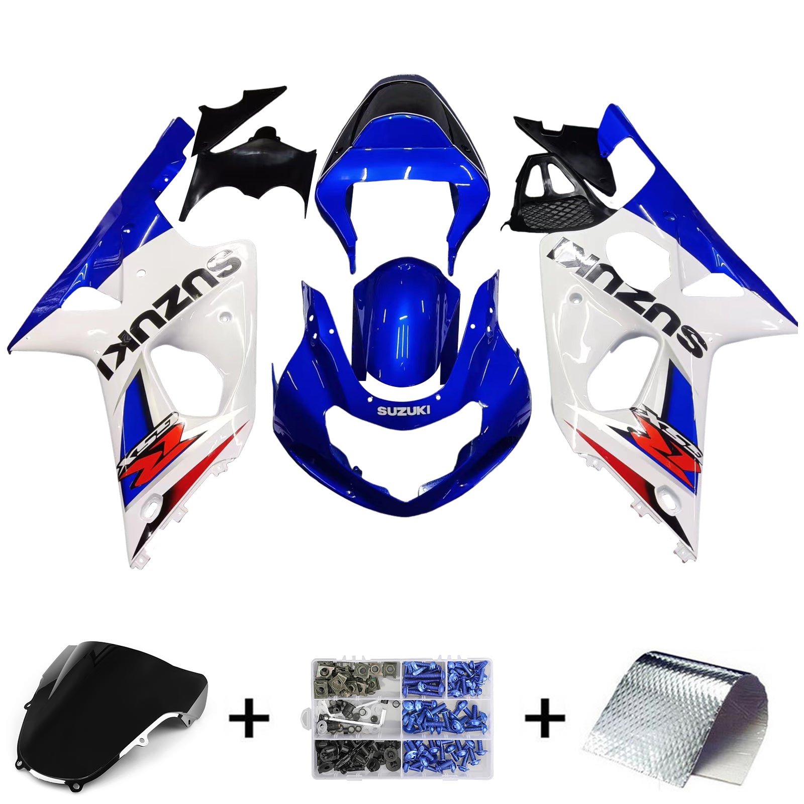 Amotopart Suzuki 2000-2002 GSXR1000 Bleu avec kit de carénage blanc