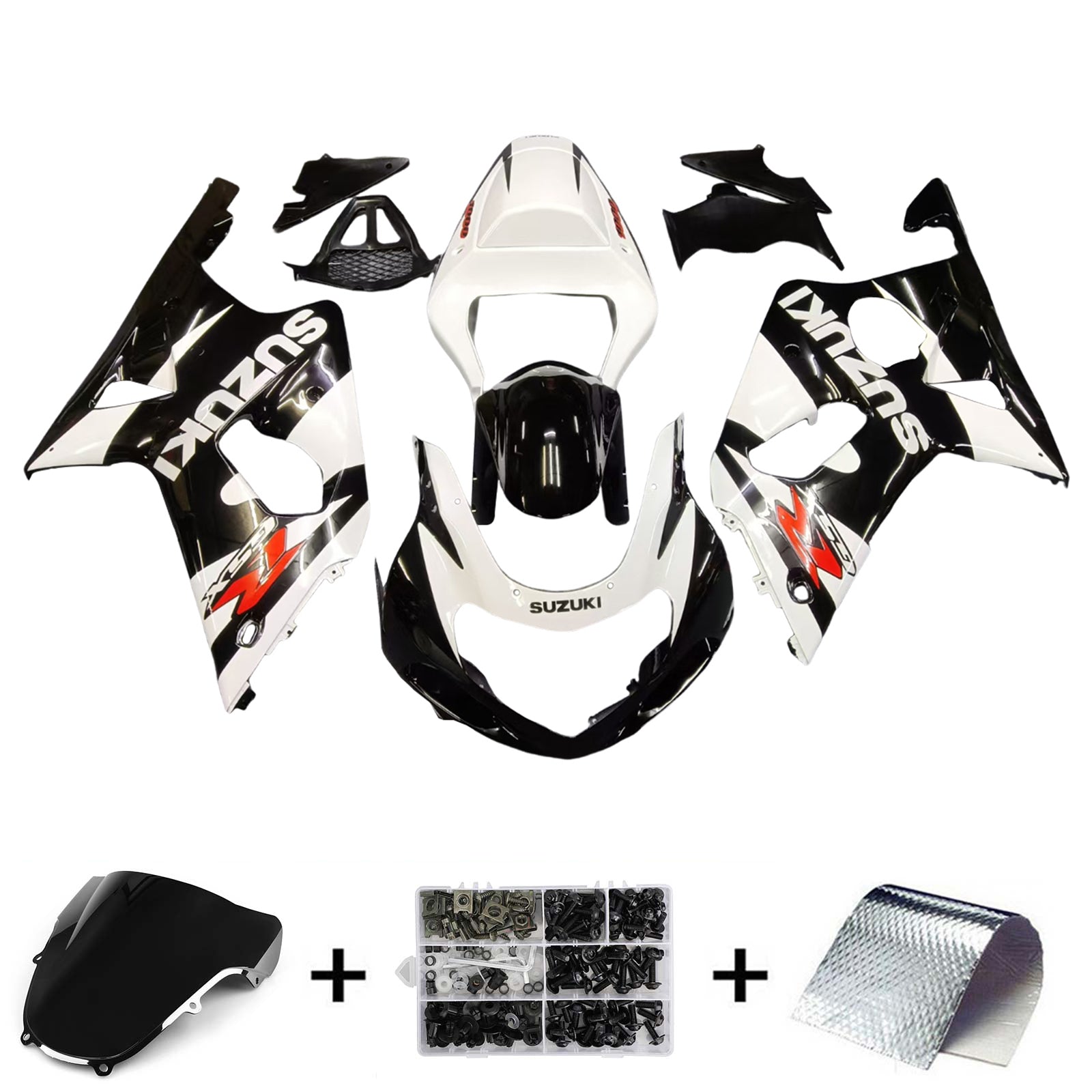 Kit de carénage Amotopart Suzuki 2000-2002 GSXR1000 blanc noir