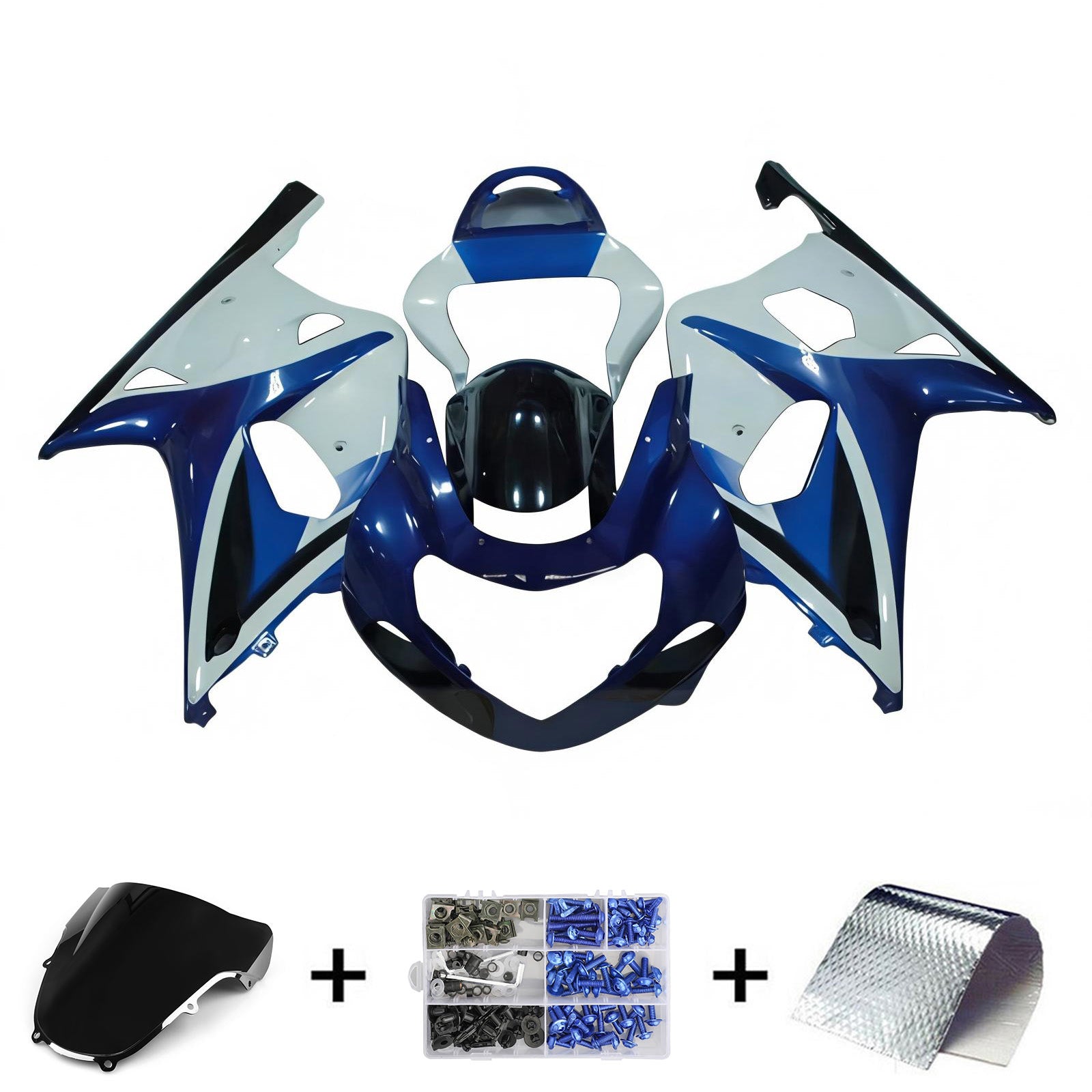 Amotopart 2000-2002 K1 K2 GSXR1000 Suzuki Bleu&Kit de carénage blanc Style4