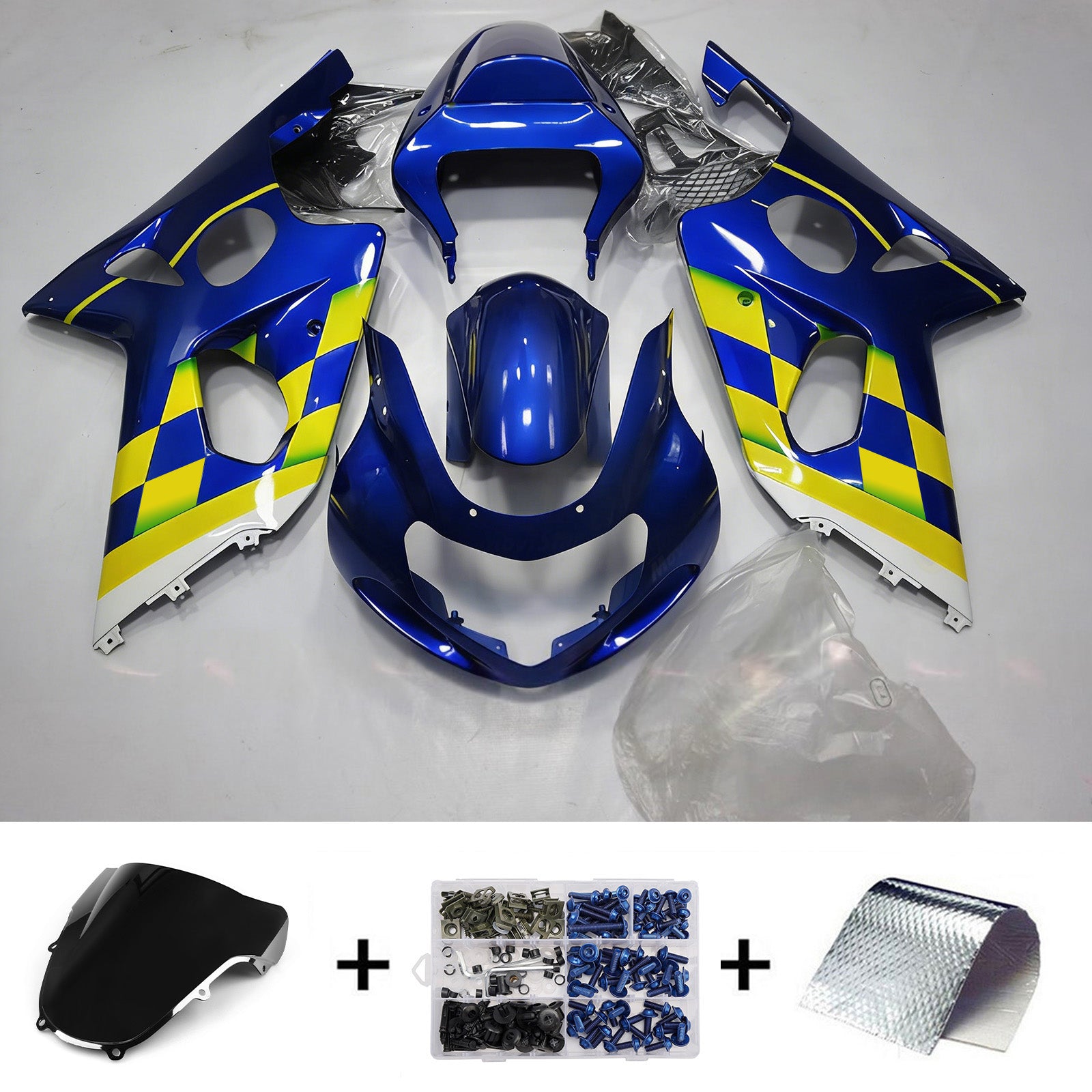 Amotopart 2000-2002 Suzuki GSXR1000 Blue Yellow White Fairing Kit