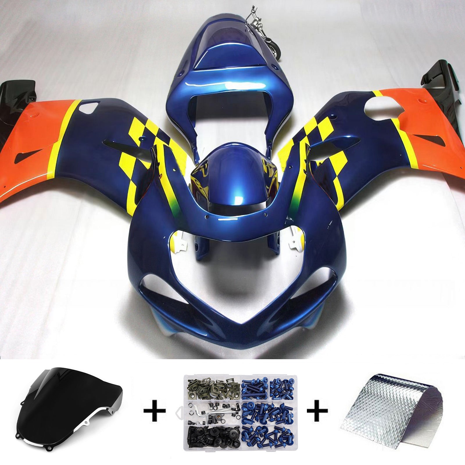 Amotopart 2000-2002 Suzuki GSXR1000 Blue Yellow Orange Fairing Kit