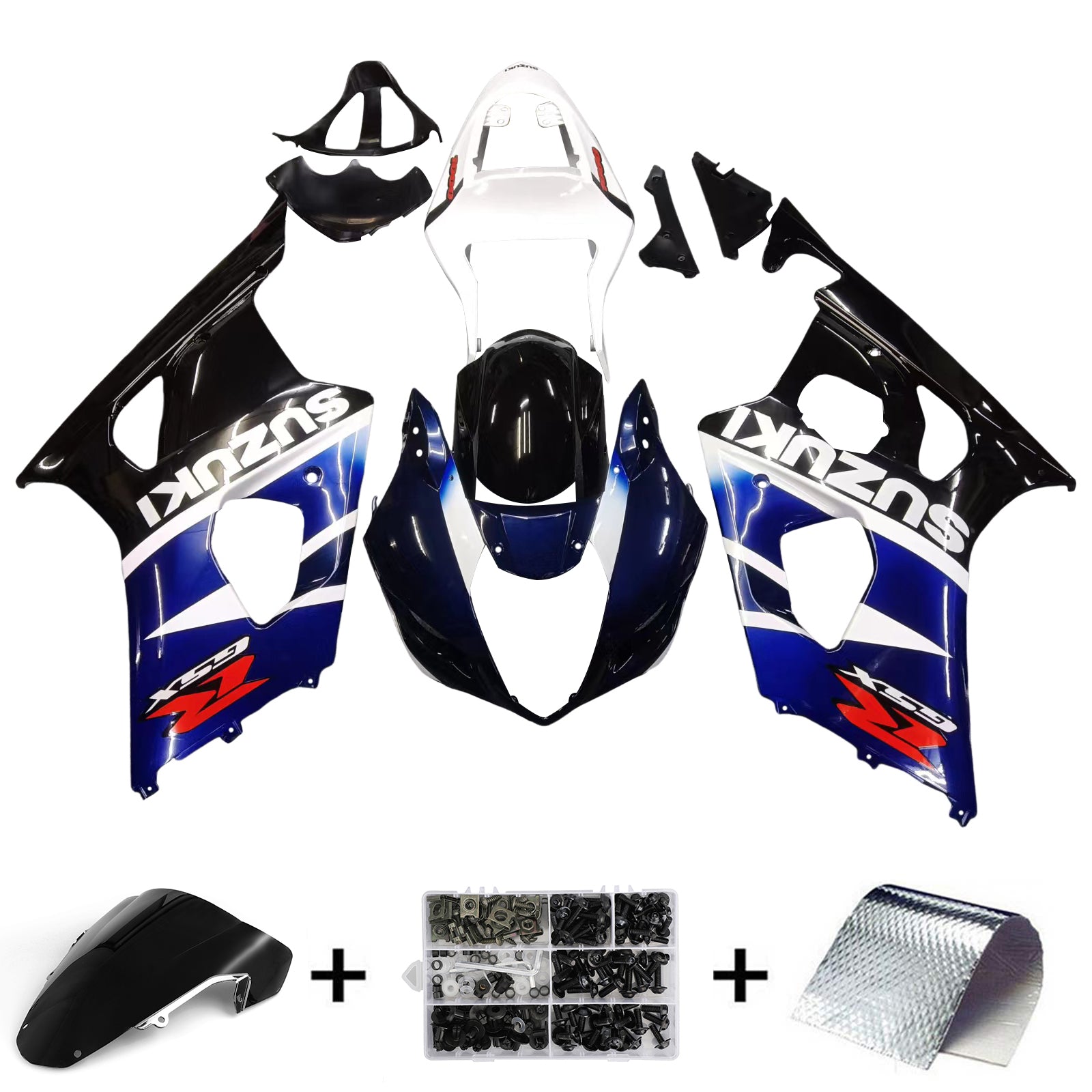 Amotopart 2003-2004 Suzuki GSXR1000 Kit de carénage multi bleu et blanc