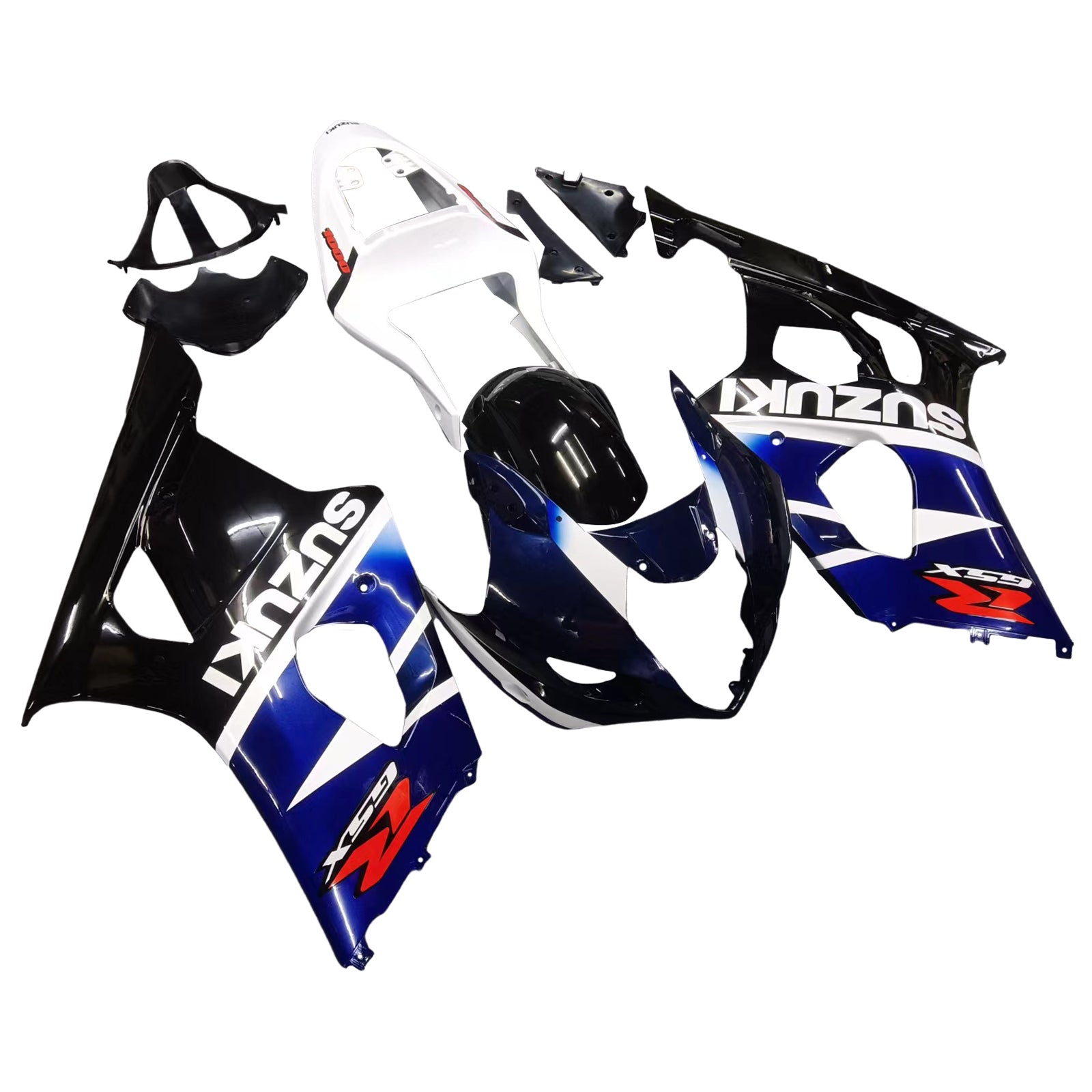 Amotopart 2003-2004 Suzuki GSXR1000 Kit de carénage multi bleu et blanc