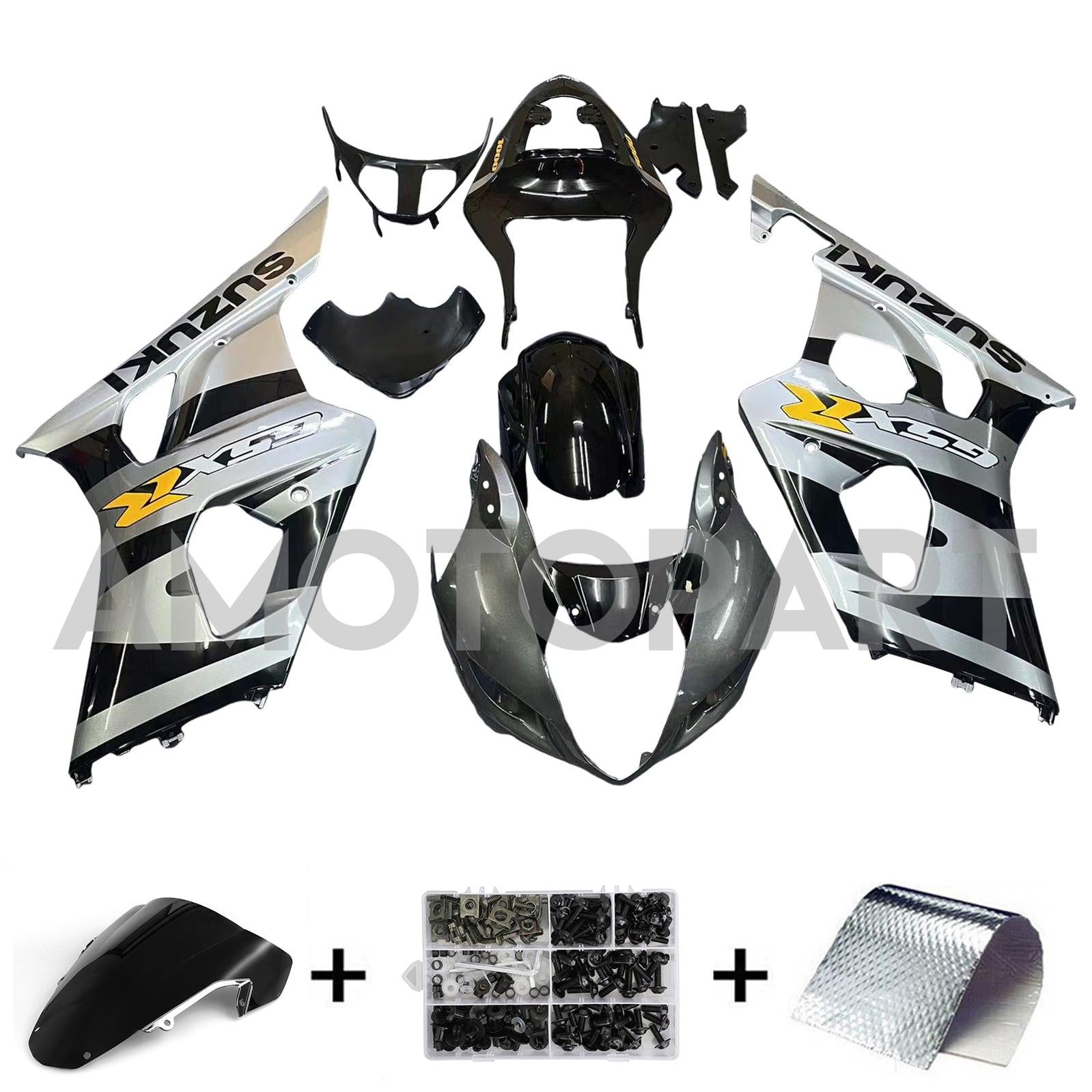 Amotopart 2003-2004 Suzuki GSXR1000 Fairing Black&Grey Kit