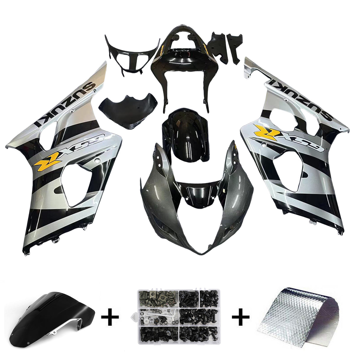 Amotopart 2003-2004 Kit carena Suzuki GSXR1000 nero e grigio