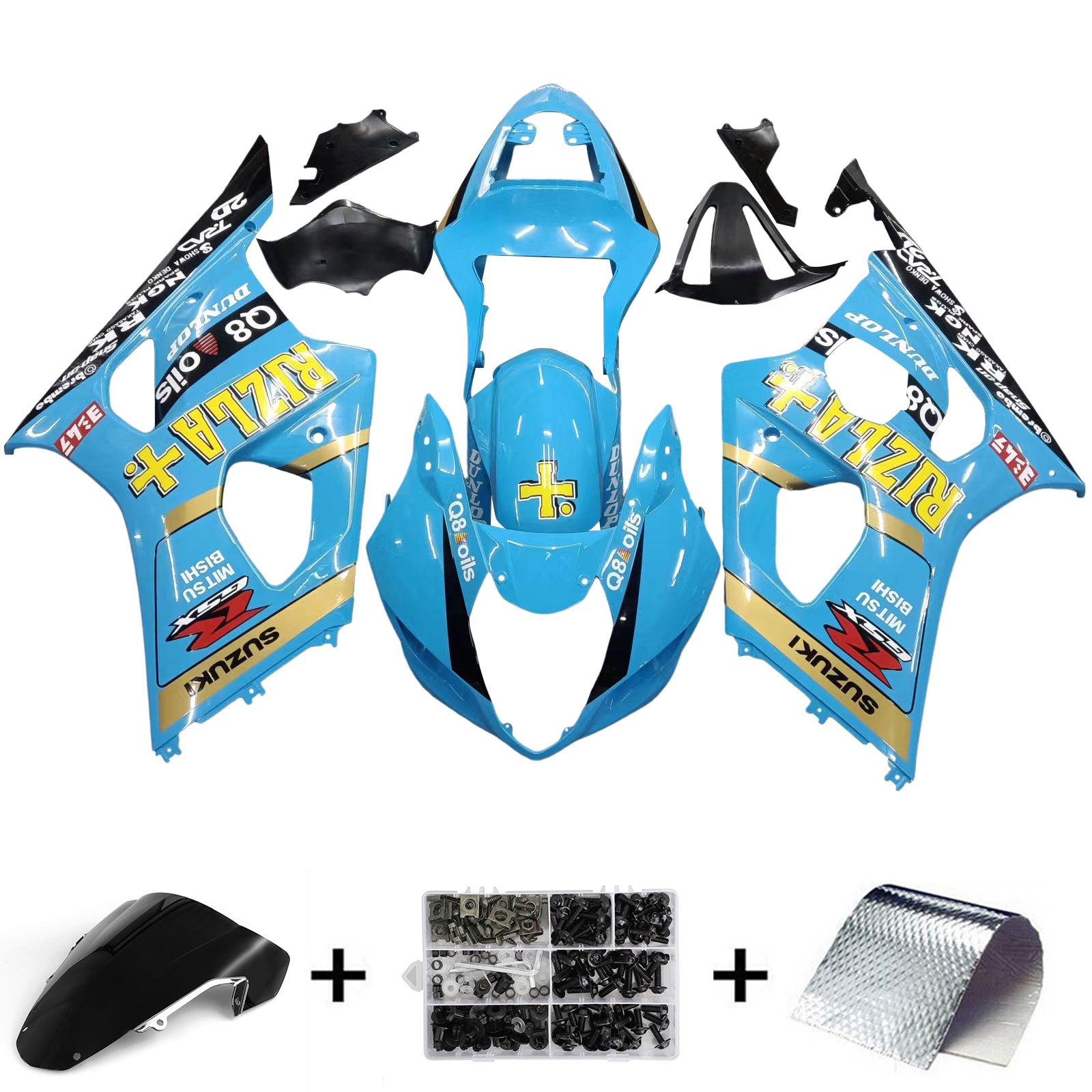 Amotopart 2003-2004 Suzuki GSXR1000 Kit de carénage Multi Bleu